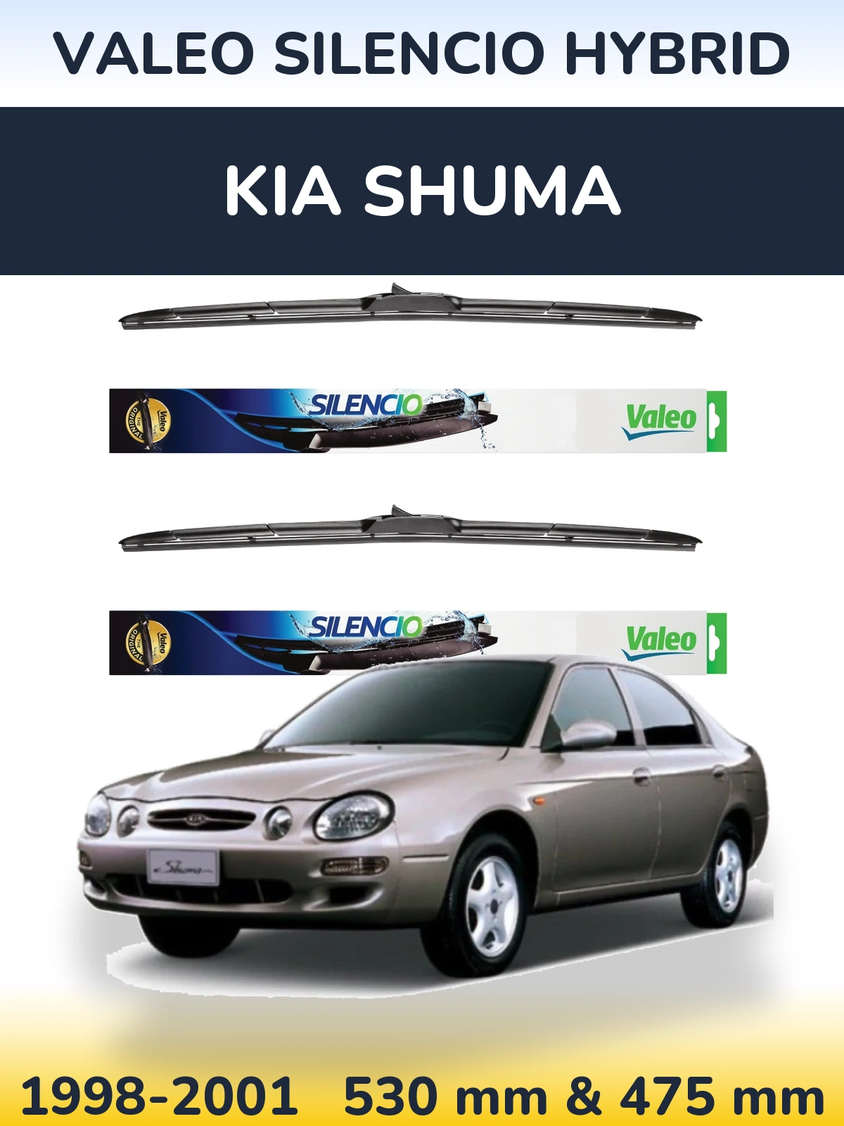 Komplet przednich wycieraczek Valeo Silencio Hybrid 530 & 475 mm do KIA Shuma 1998-2001