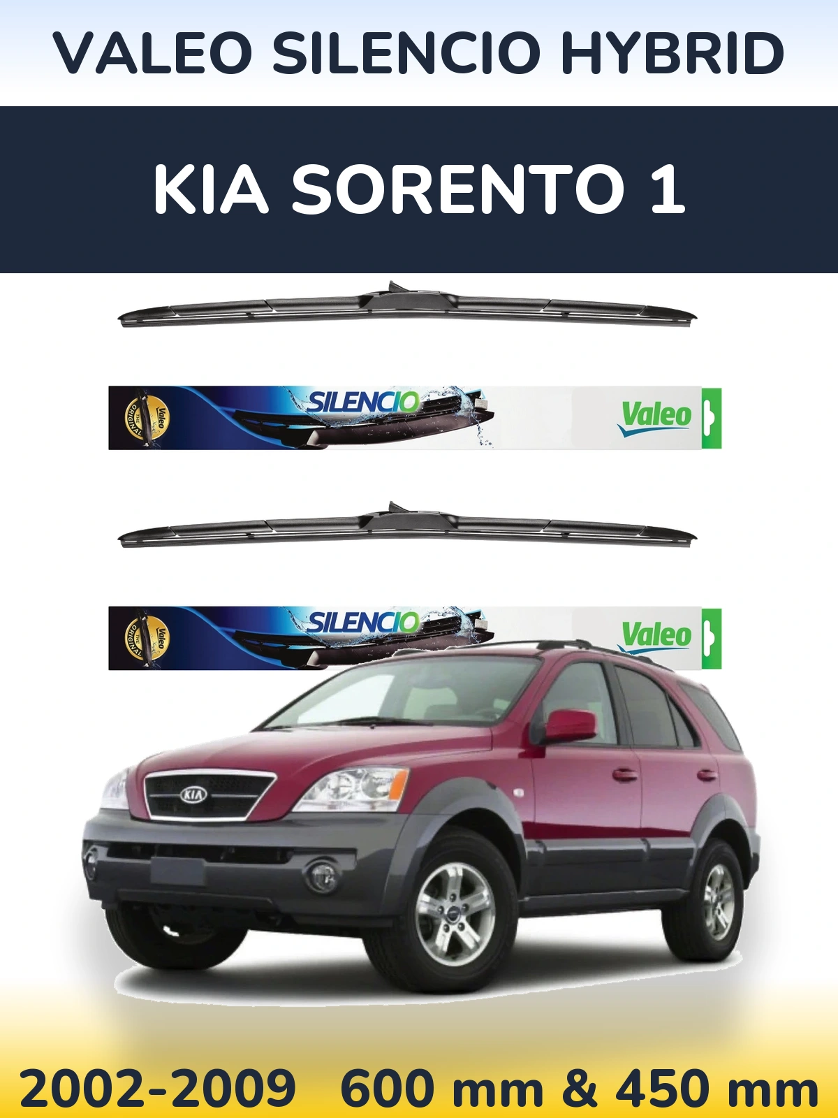 Komplet przednich wycieraczek Valeo Silencio Hybrid 600 & 450 mm do KIA Sorento 1 2002-2009