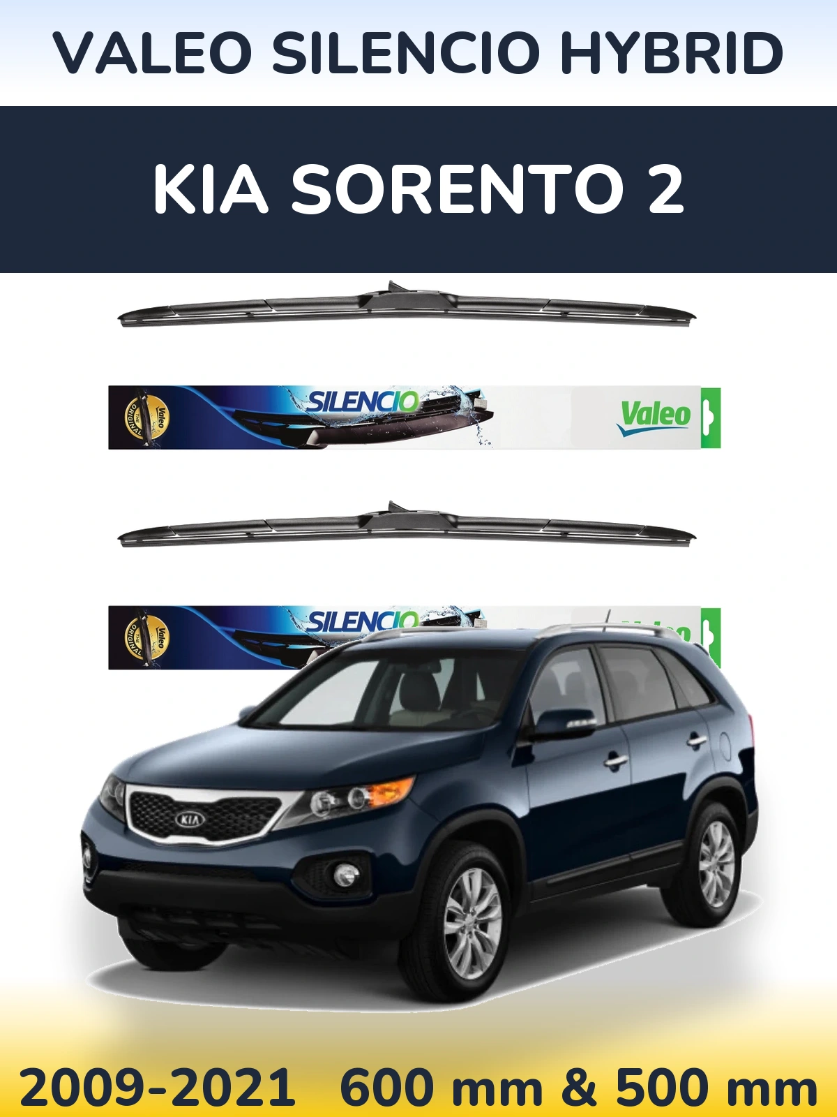 Комплект передних дворников Valeo Silencio Hybrid 600 & 500 мм для KIA Sorento 2 2009-2021