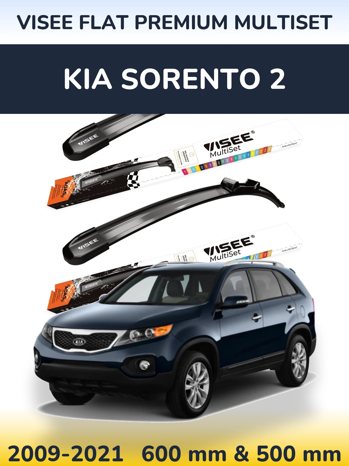 Komplet przednich wycieraczek VISEE FLAT PREMIUM MultiSet 600 & 500 mm do KIA Sorento 2 2009-2021