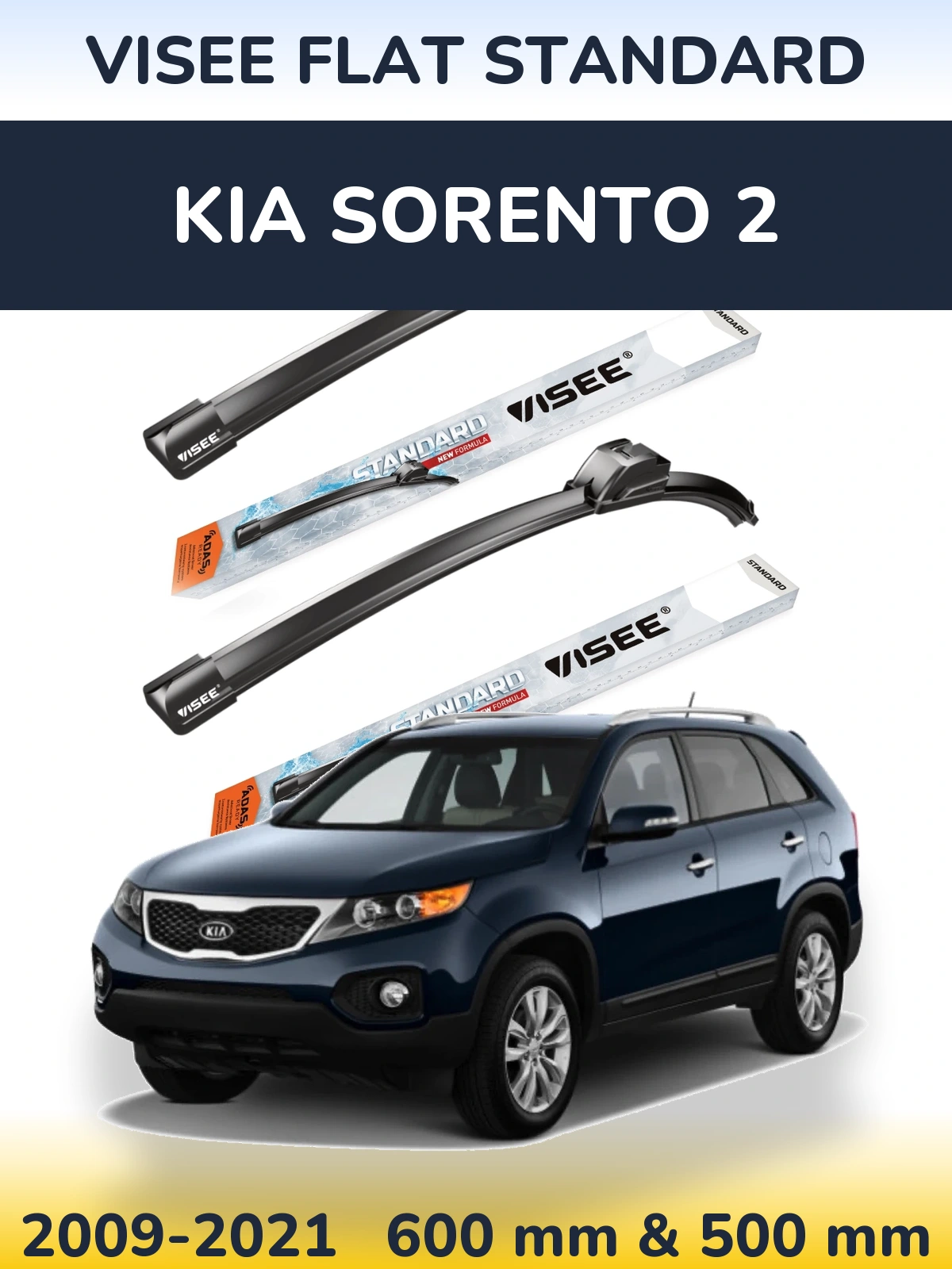 Komplet przednich wycieraczek VISEE FLAT STANDARD 600 & 500 mm do KIA Sorento 2 2009-2021