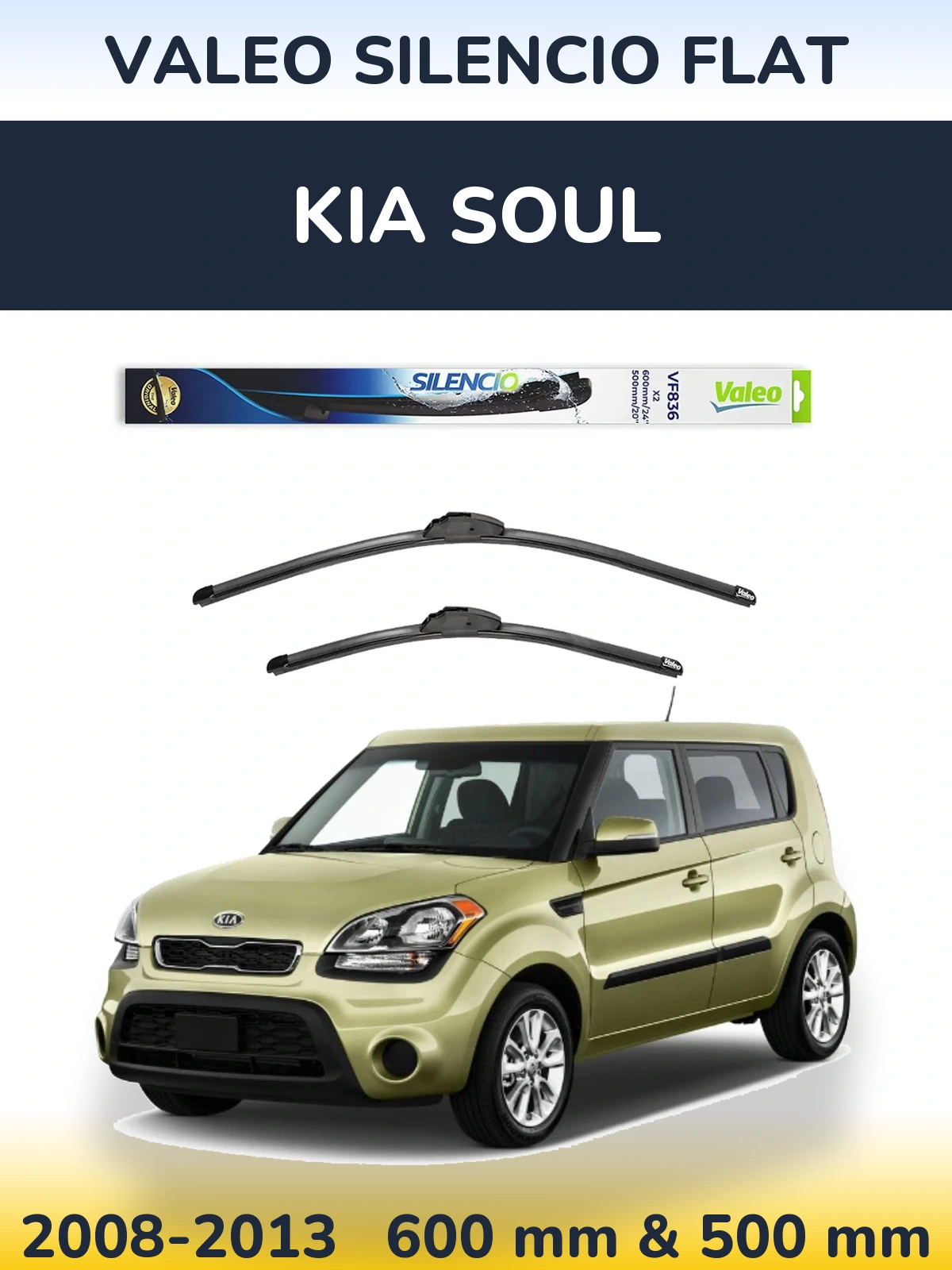 Комплект передних дворников Valeo Silencio Flat 600 & 500 мм для KIA Soul 2008-2013