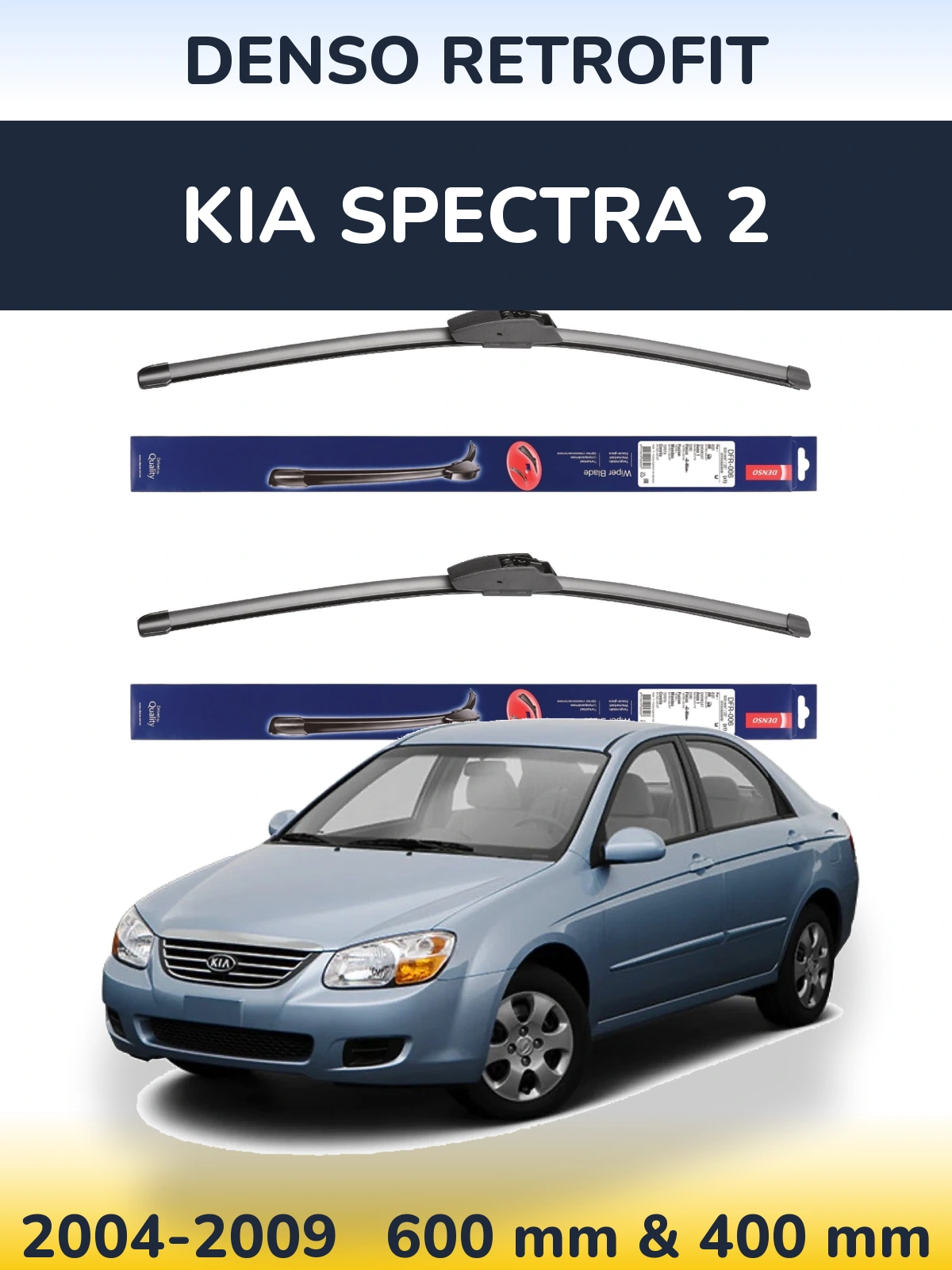 Front wiper blade set Denso Retrofit 600 & 400 mm for KIA Spectra 2 2004-2009
