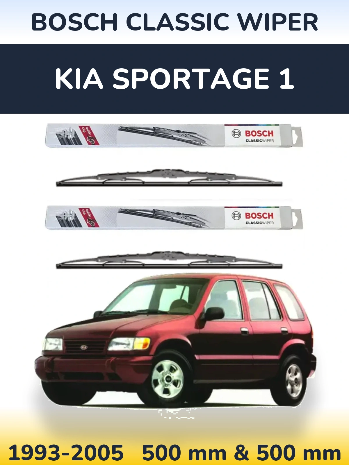 Комплект передних дворников BOSCH Classic Wiper 500 & 500 мм для KIA Sportage 1 1993-2005