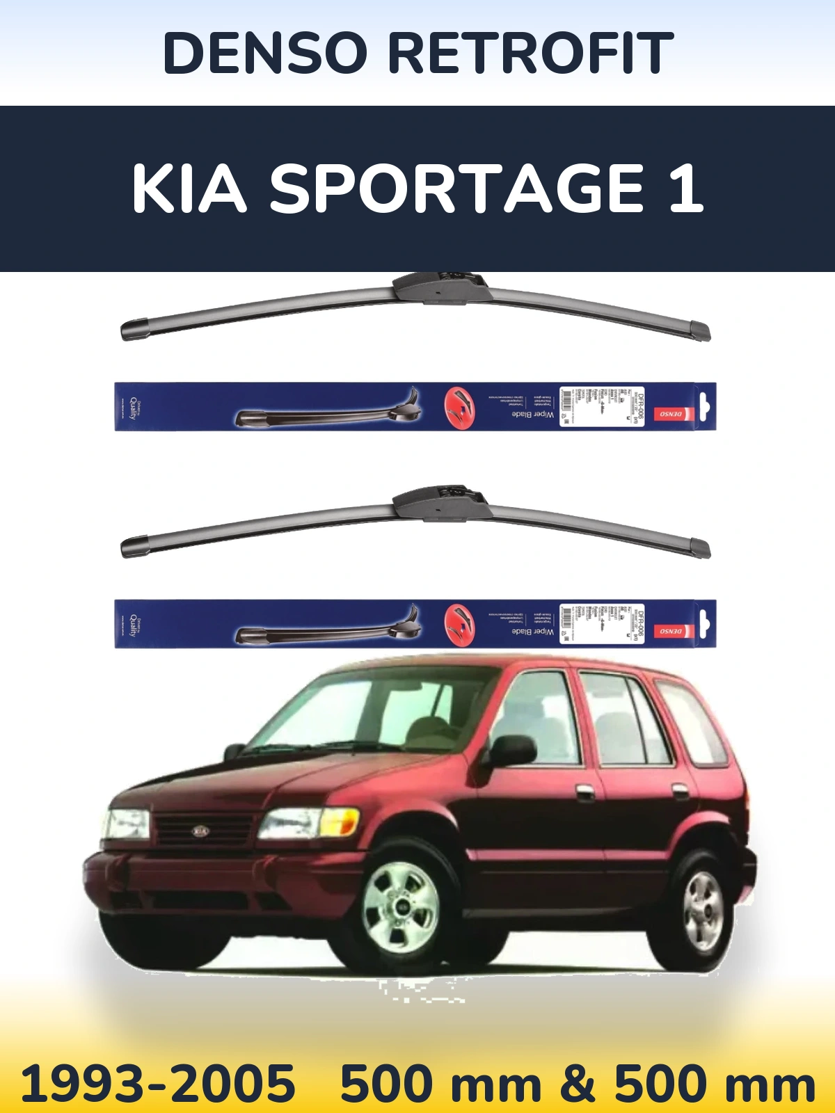 Komplet przednich wycieraczek Denso Retrofit 500 & 500 mm do KIA Sportage 1 1993-2005
