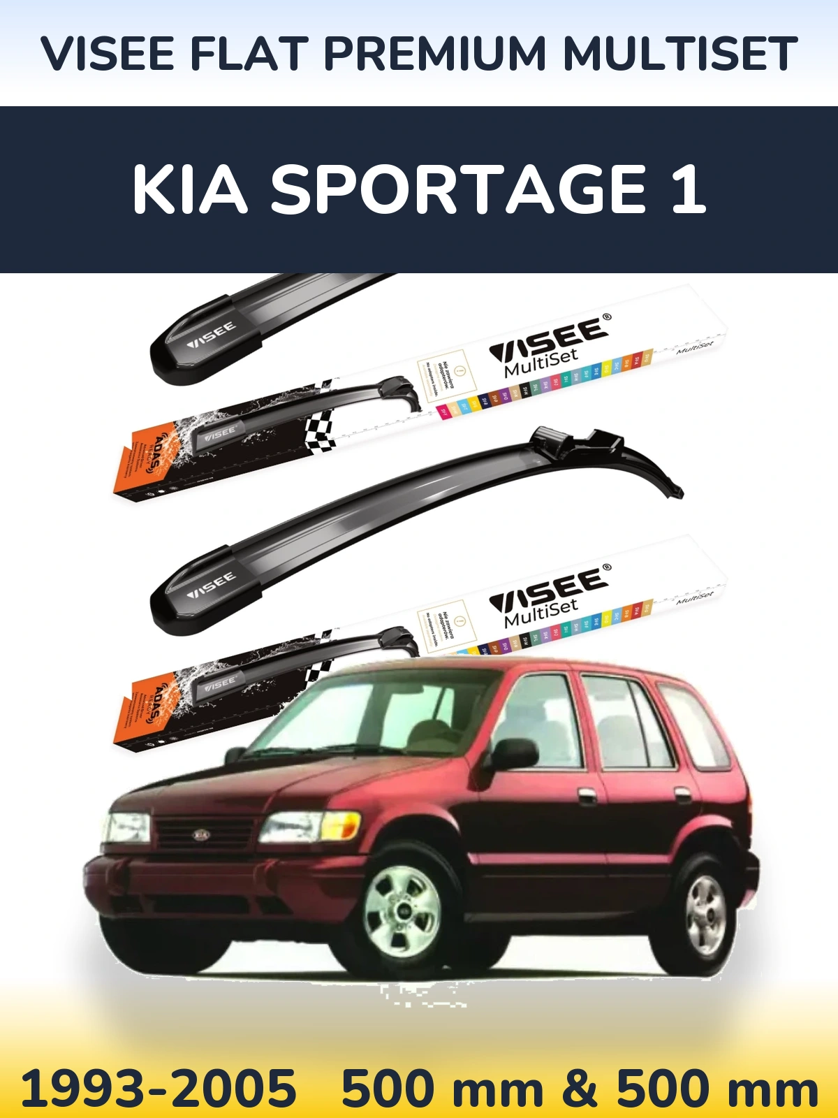 Komplet przednich wycieraczek VISEE FLAT PREMIUM MultiSet 500 & 500 mm do KIA Sportage 1 1993-2005