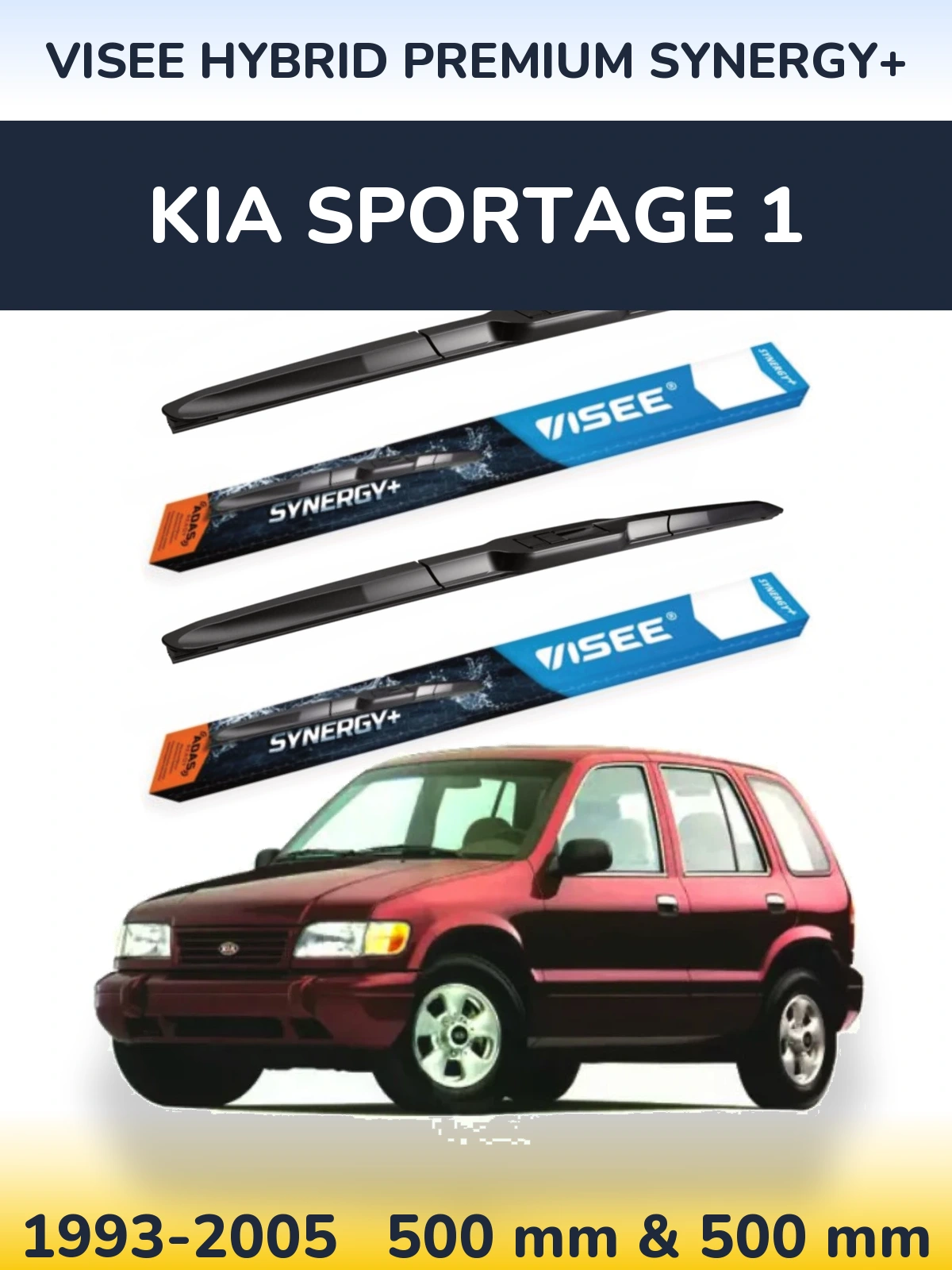 Komplet przednich wycieraczek VISEE HYBRID PREMIUM SYNERGY+ 500 & 500 mm do KIA Sportage 1 1993-2005