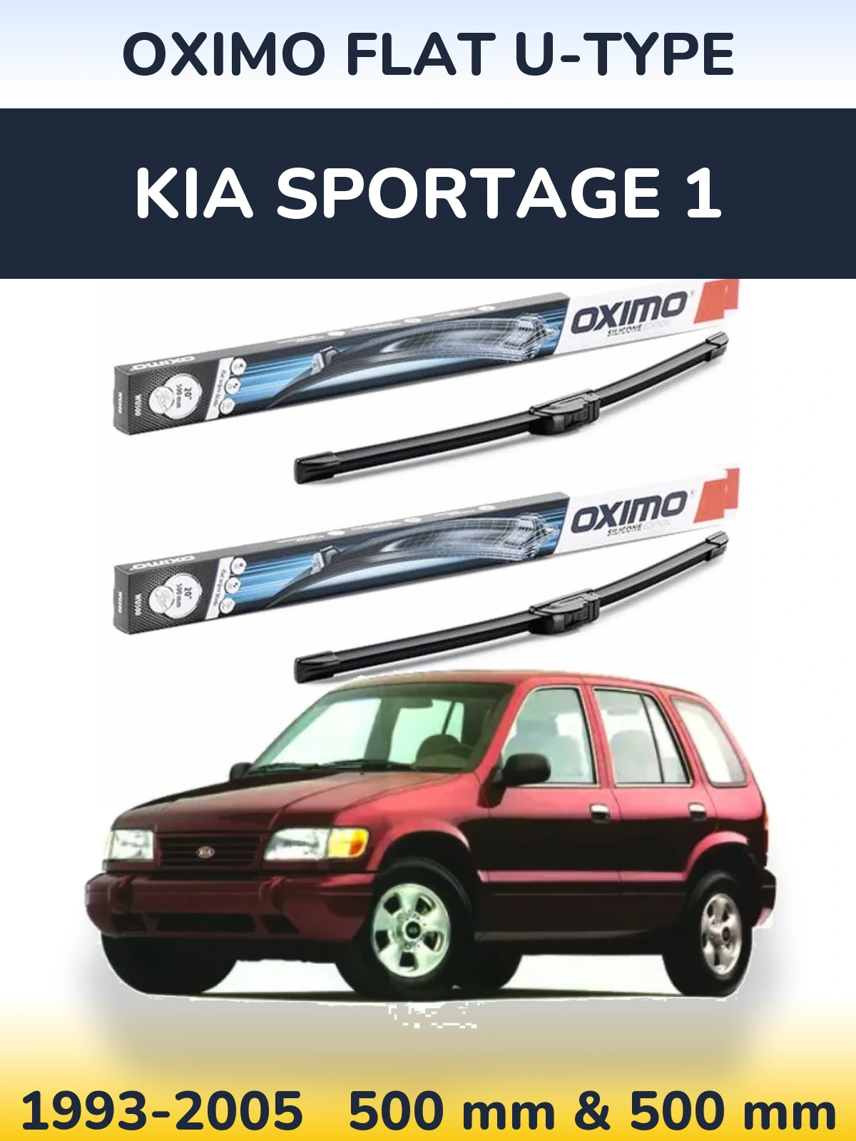 Комплект передних дворников Oximo Flat U-type 500 & 500 мм для KIA Sportage 1 1993-2005