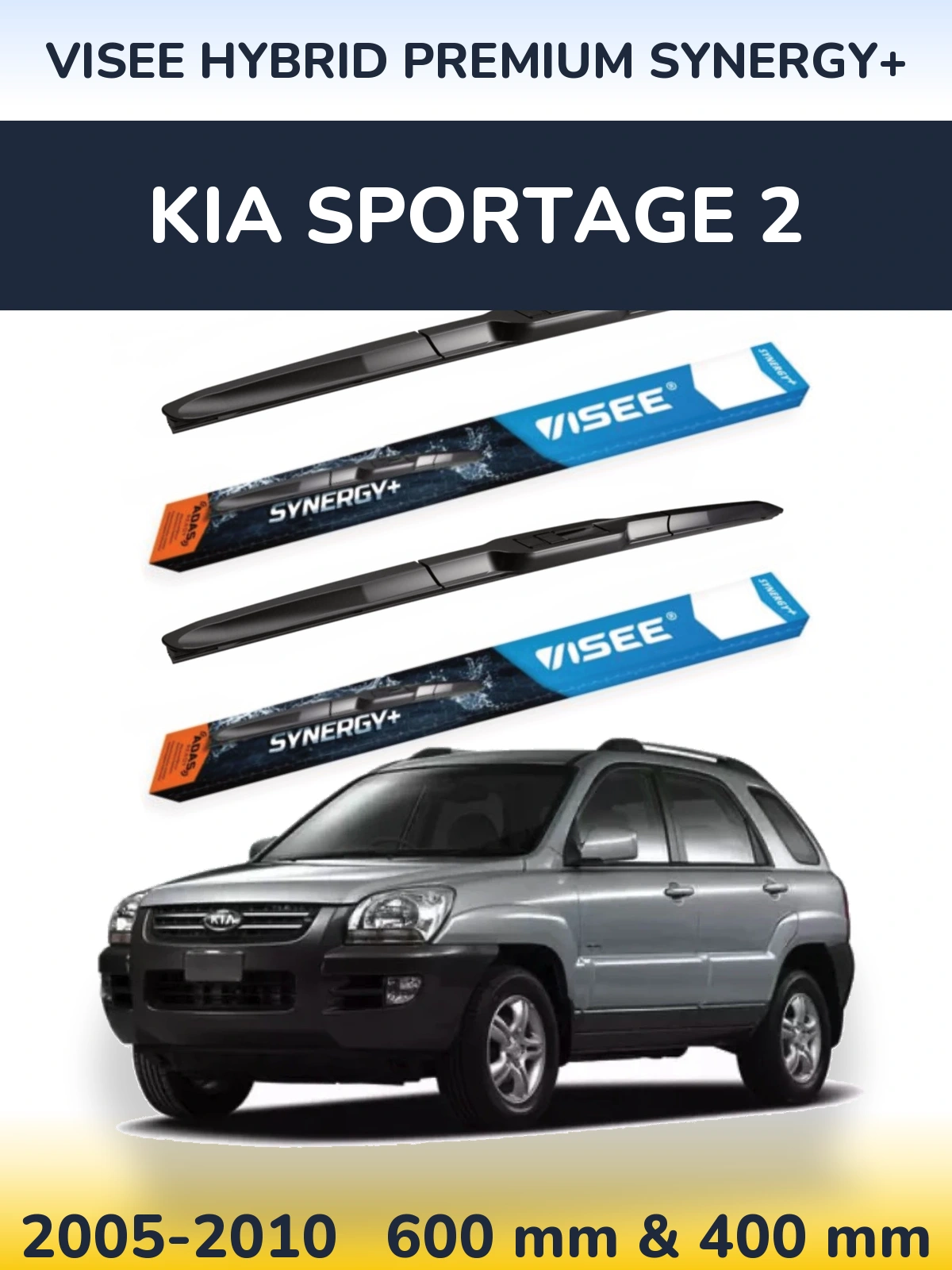 Komplet przednich wycieraczek VISEE HYBRID PREMIUM SYNERGY+ 600 & 400 mm do KIA Sportage 2 2005-2010