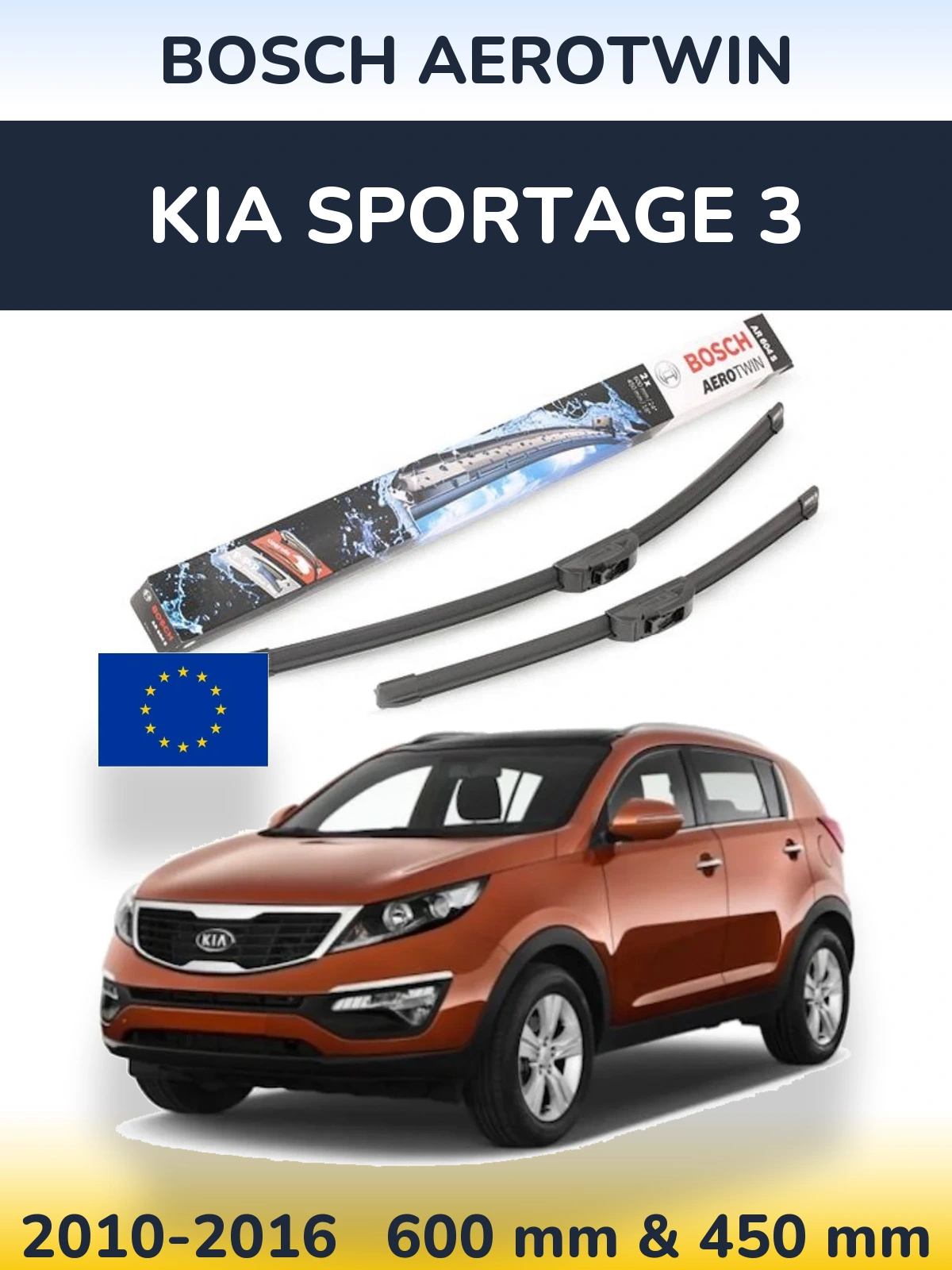 Komplet przednich wycieraczek BOSCH AeroTwin 600 & 450 mm do KIA Sportage 3 2010-2016