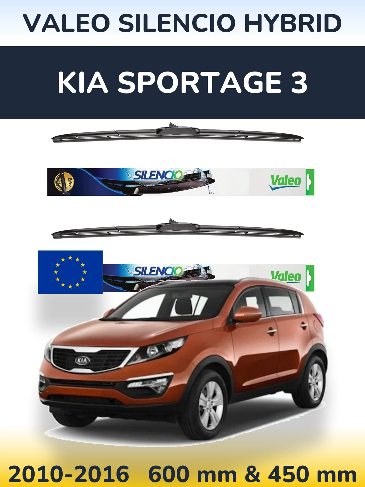 Komplet przednich wycieraczek Valeo Silencio Hybrid 600 & 450 mm do KIA Sportage 3 2010-2016