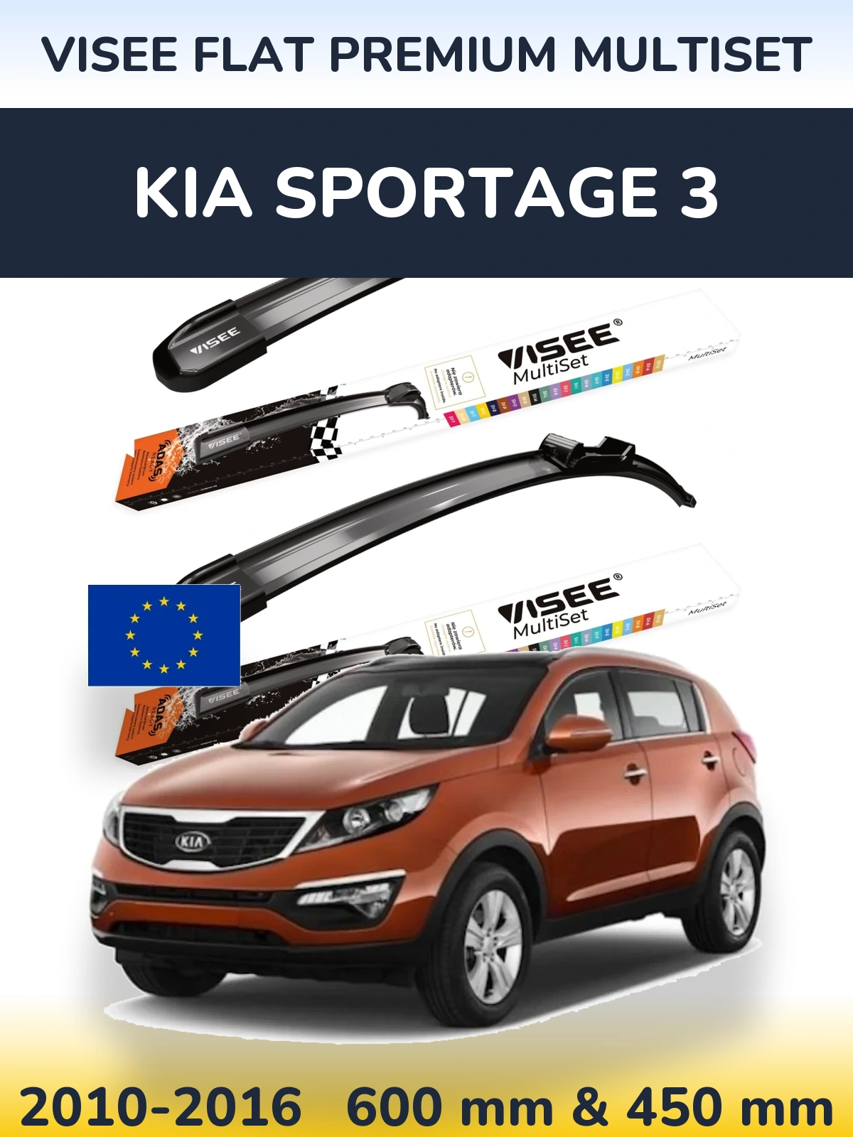 Front wiper blade set VISEE FLAT PREMIUM MultiSet 600 & 450 mm for KIA Sportage 3 2010-2016