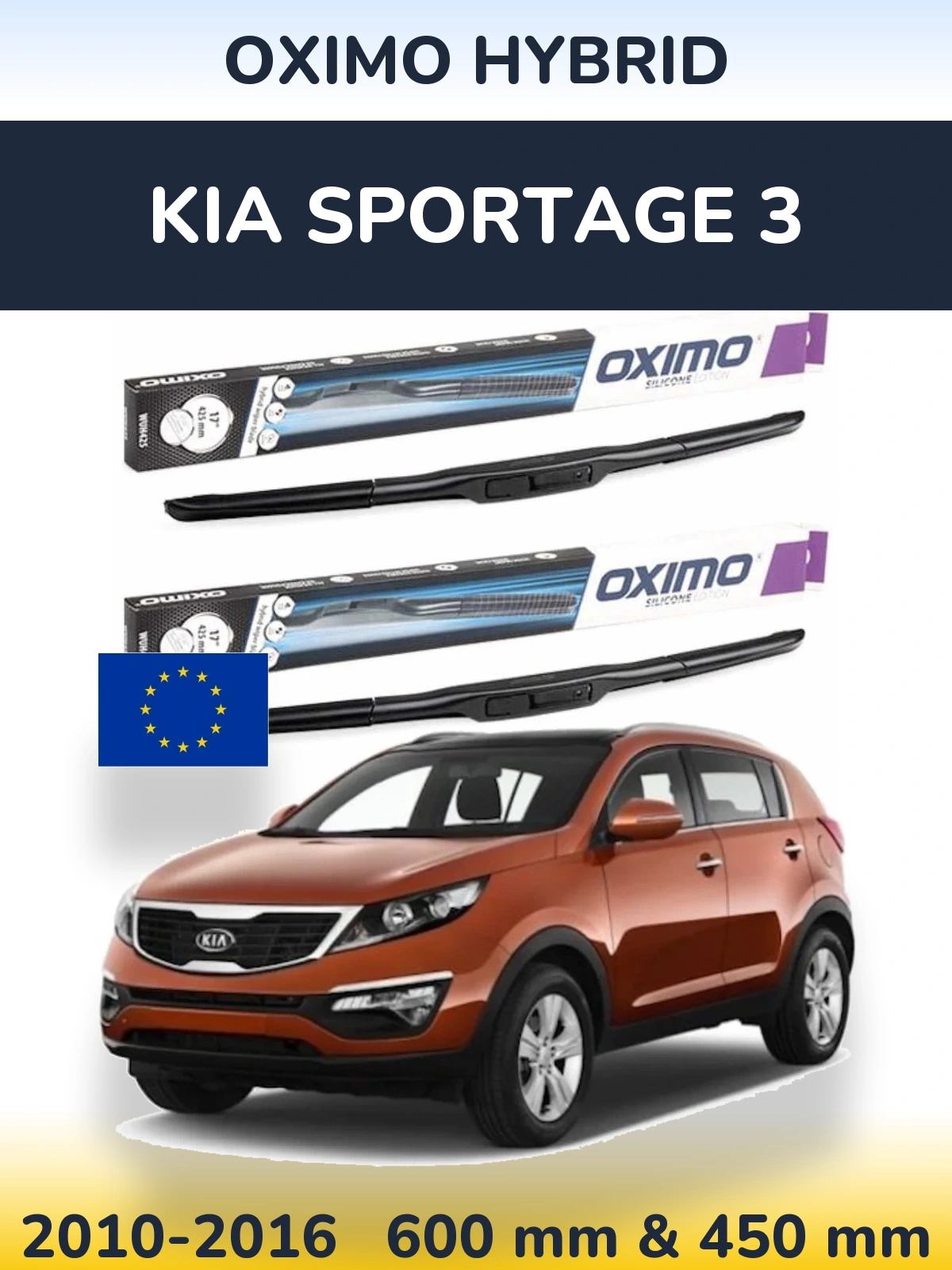 Комплект передних дворников Oximo Hybrid 600 & 450 мм для KIA Sportage 3 2010-2016