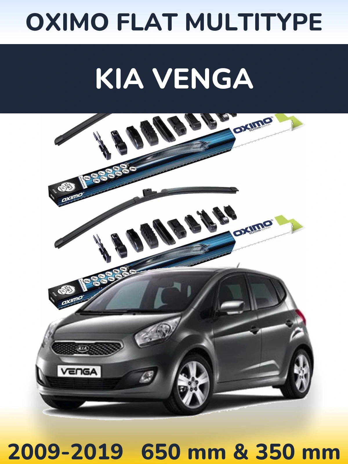 Комплект передних дворников Oximo Flat MultiТипe 650 & 350 мм для KIA Venga 2009-2019