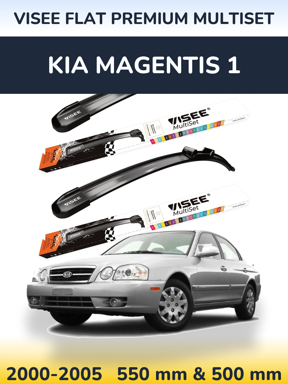 Komplet przednich wycieraczek VISEE FLAT PREMIUM MultiSet 550 & 500 mm do KIA Magentis 1 2000-2005