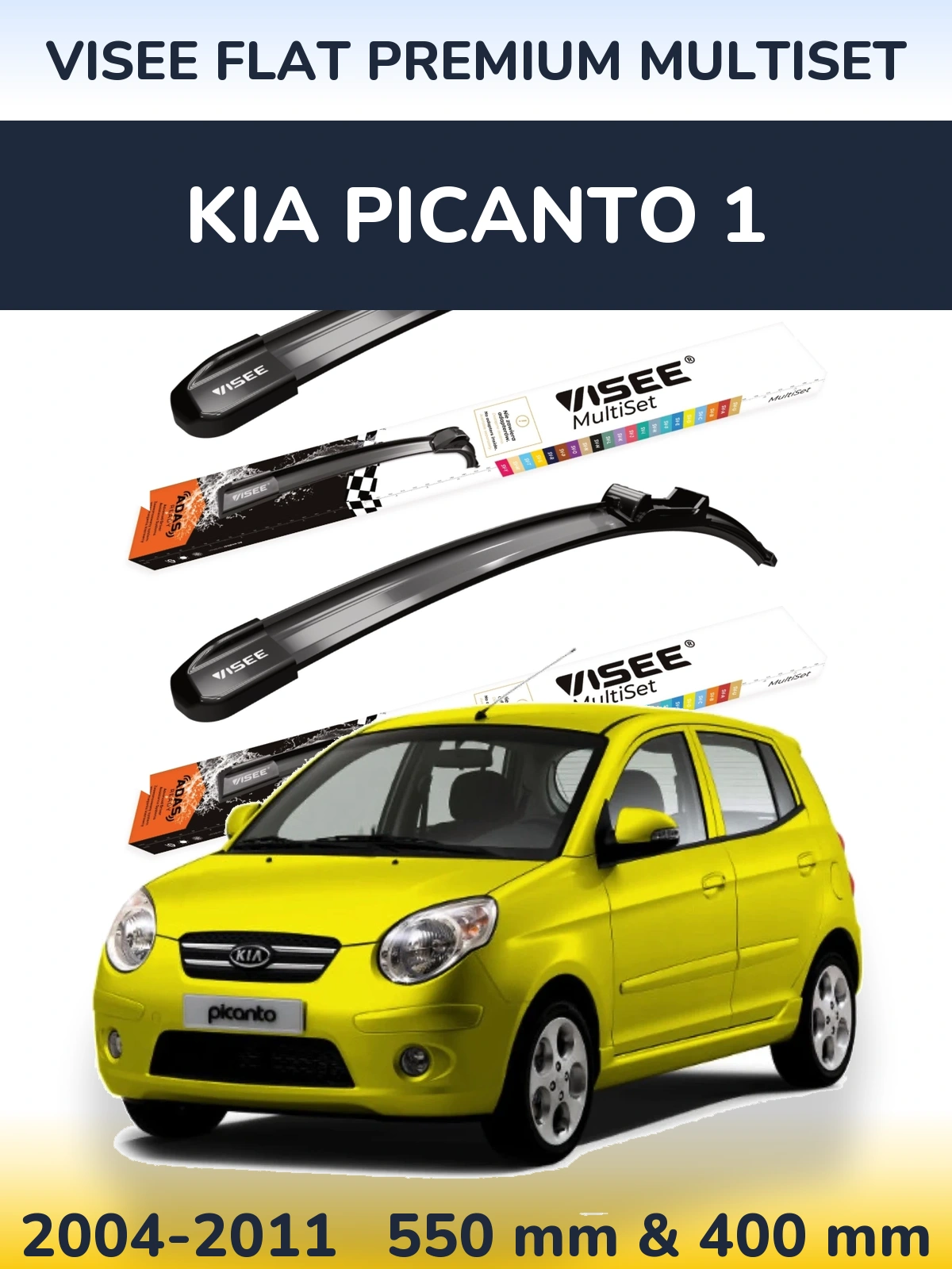 Komplet przednich wycieraczek VISEE FLAT PREMIUM MultiSet 550 & 400 mm do KIA Picanto 1 2004-2011