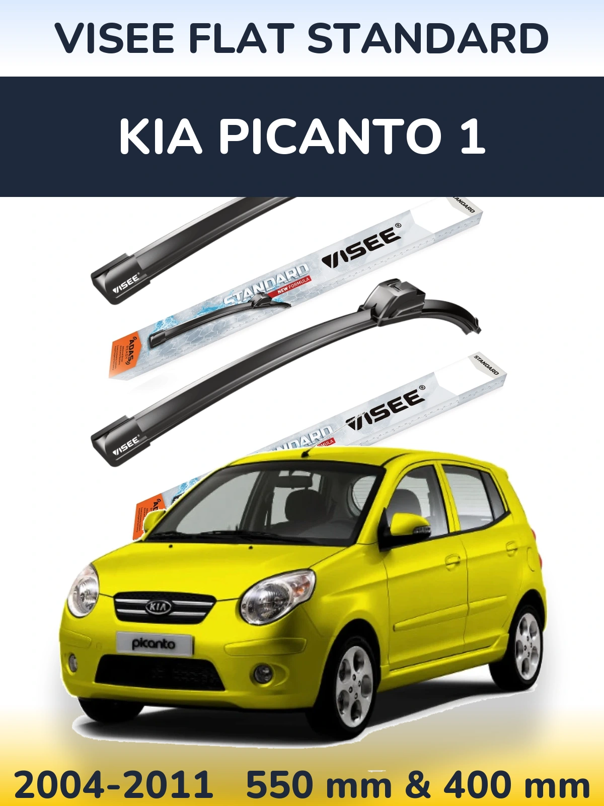 Komplet przednich wycieraczek VISEE FLAT STANDARD 550 & 400 mm do KIA Picanto 1 2004-2011