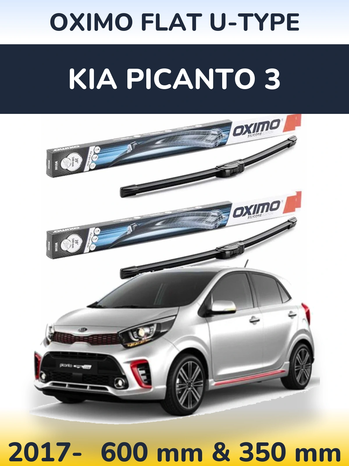 Комплект передних дворников Oximo Flat U-type 600 & 350 мм для KIA Picanto 3 2017-2026