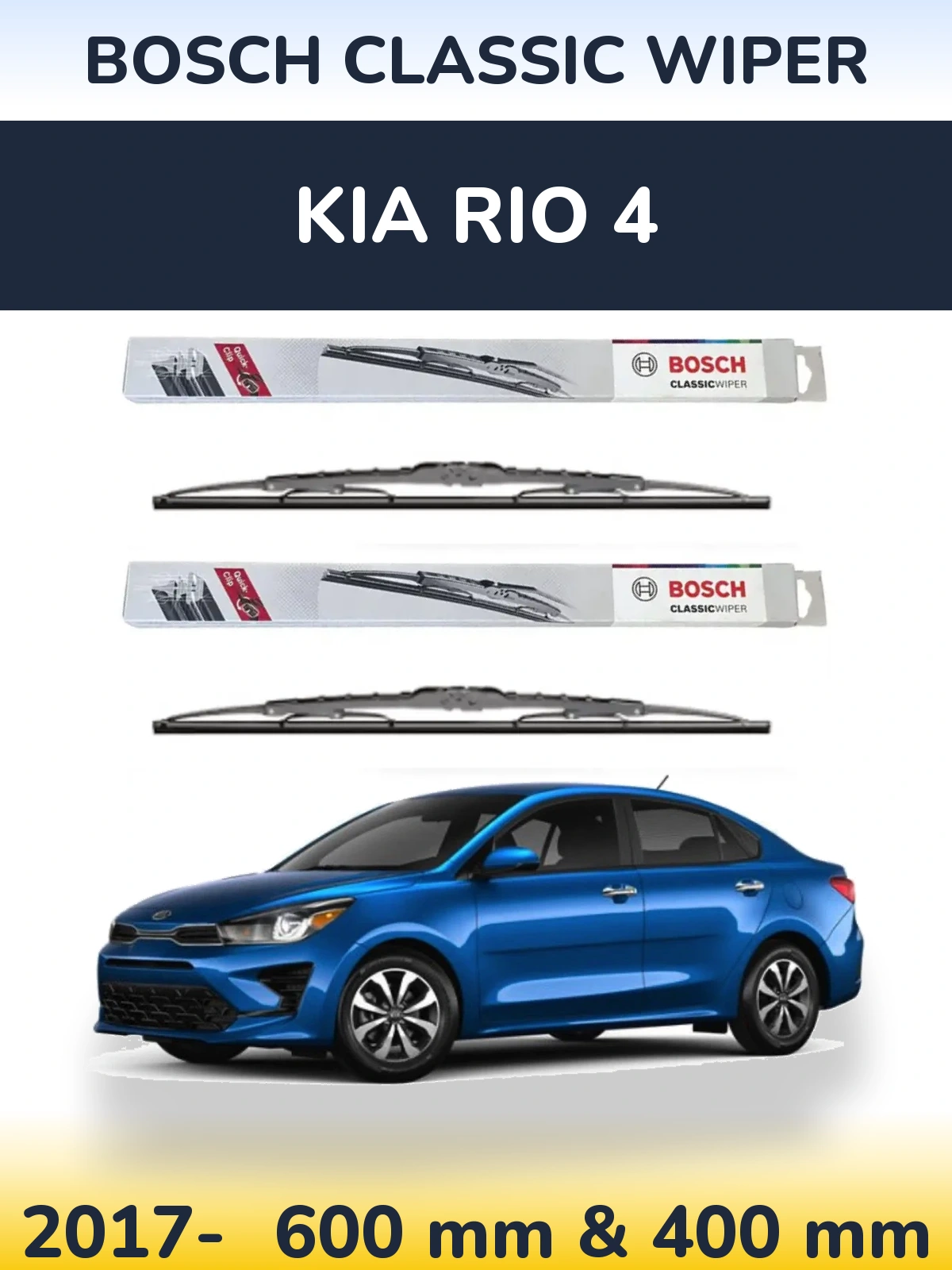 Komplet przednich wycieraczek BOSCH Classic Wiper 600 & 400 mm do KIA Rio 4 2017-2026