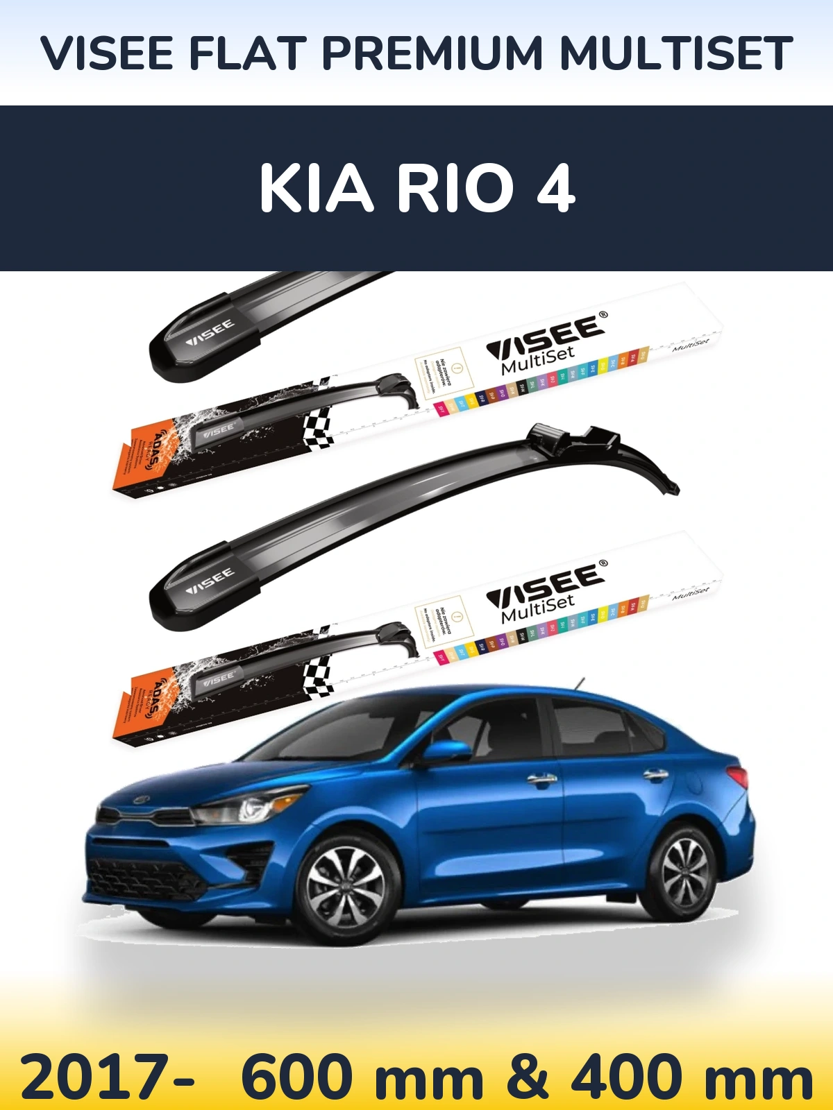 Front wiper blade set VISEE FLAT PREMIUM MultiSet 600 & 400 mm for KIA Rio 4 2017-2026