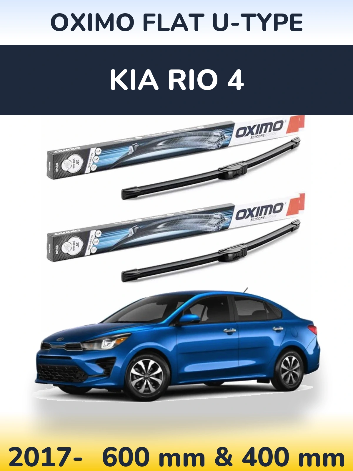 Комплект передних дворников Oximo Flat U-type 600 & 400 мм для KIA Rio 4 2017-2026