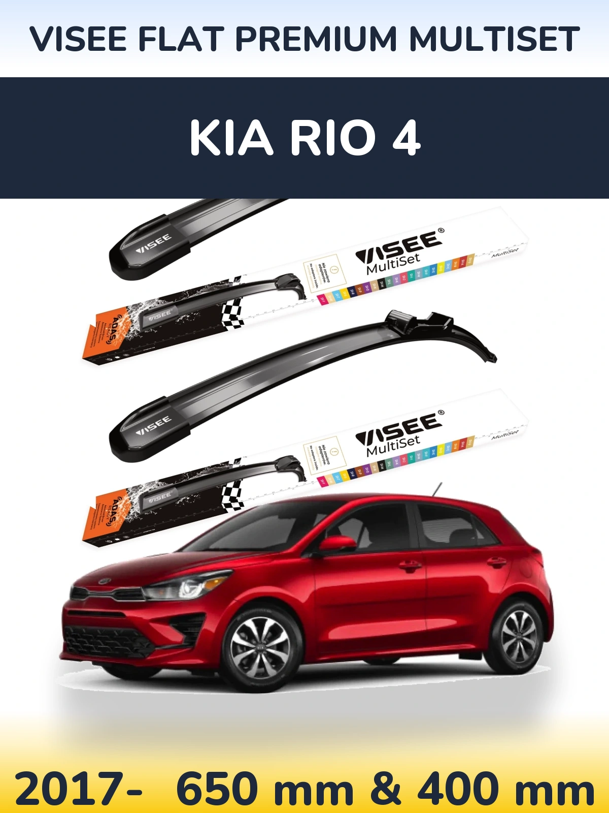Komplet przednich wycieraczek VISEE FLAT PREMIUM MultiSet 650 & 400 mm do KIA Rio 4 2017-2026