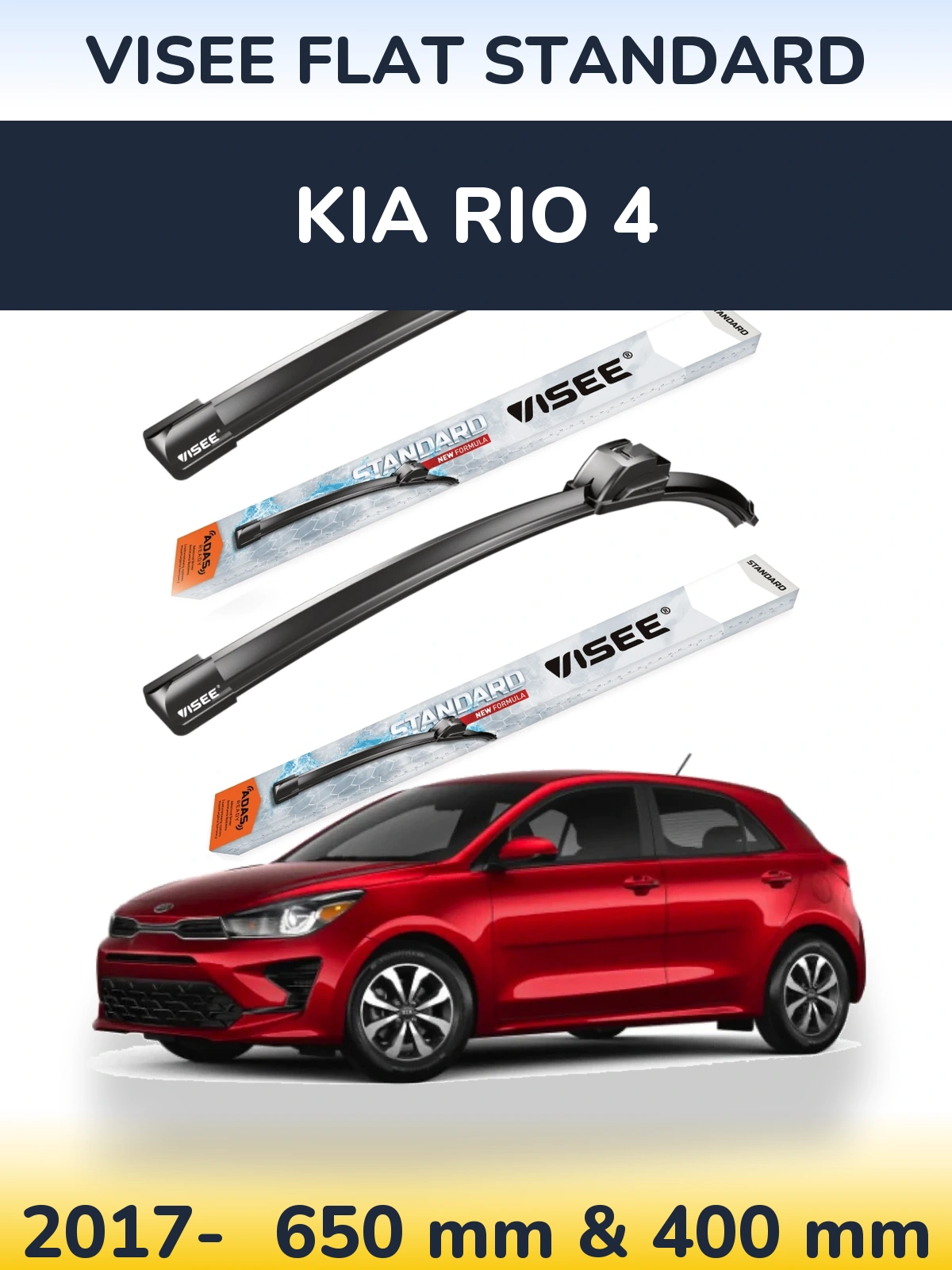 Komplet przednich wycieraczek VISEE FLAT STANDARD 650 & 400 mm do KIA Rio 4 2017-2026