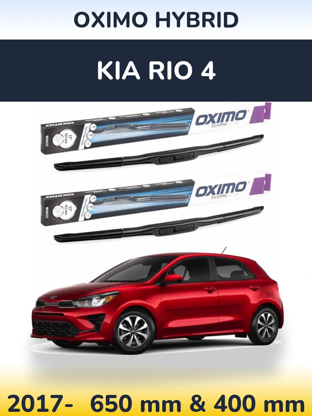 Komplet przednich wycieraczek Oximo Hybrid 650 & 400 mm do KIA Rio 4 2017-2026