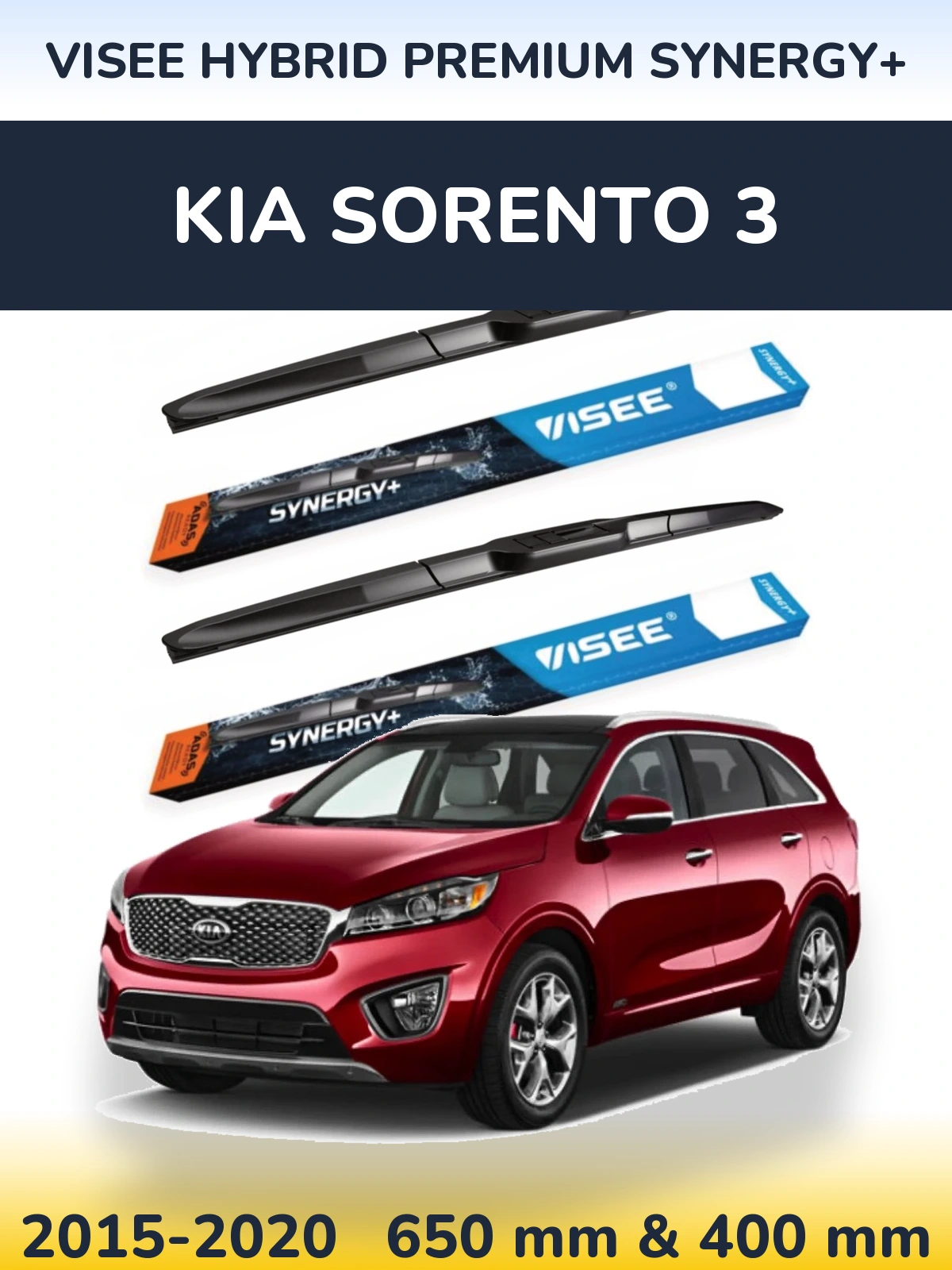 Komplet przednich wycieraczek VISEE HYBRID PREMIUM SYNERGY+ 650 & 400 mm do KIA Sorento 3 2015-2020