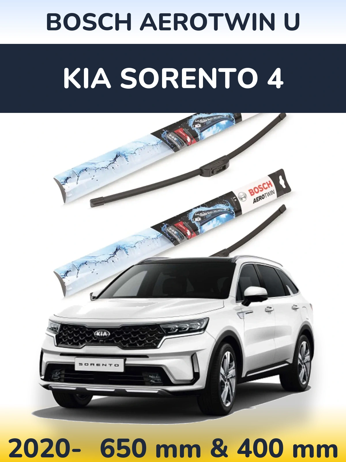 Front wiper blade set BOSCH AeroTwin U 650 & 400 mm for KIA Sorento 4 2020-2026