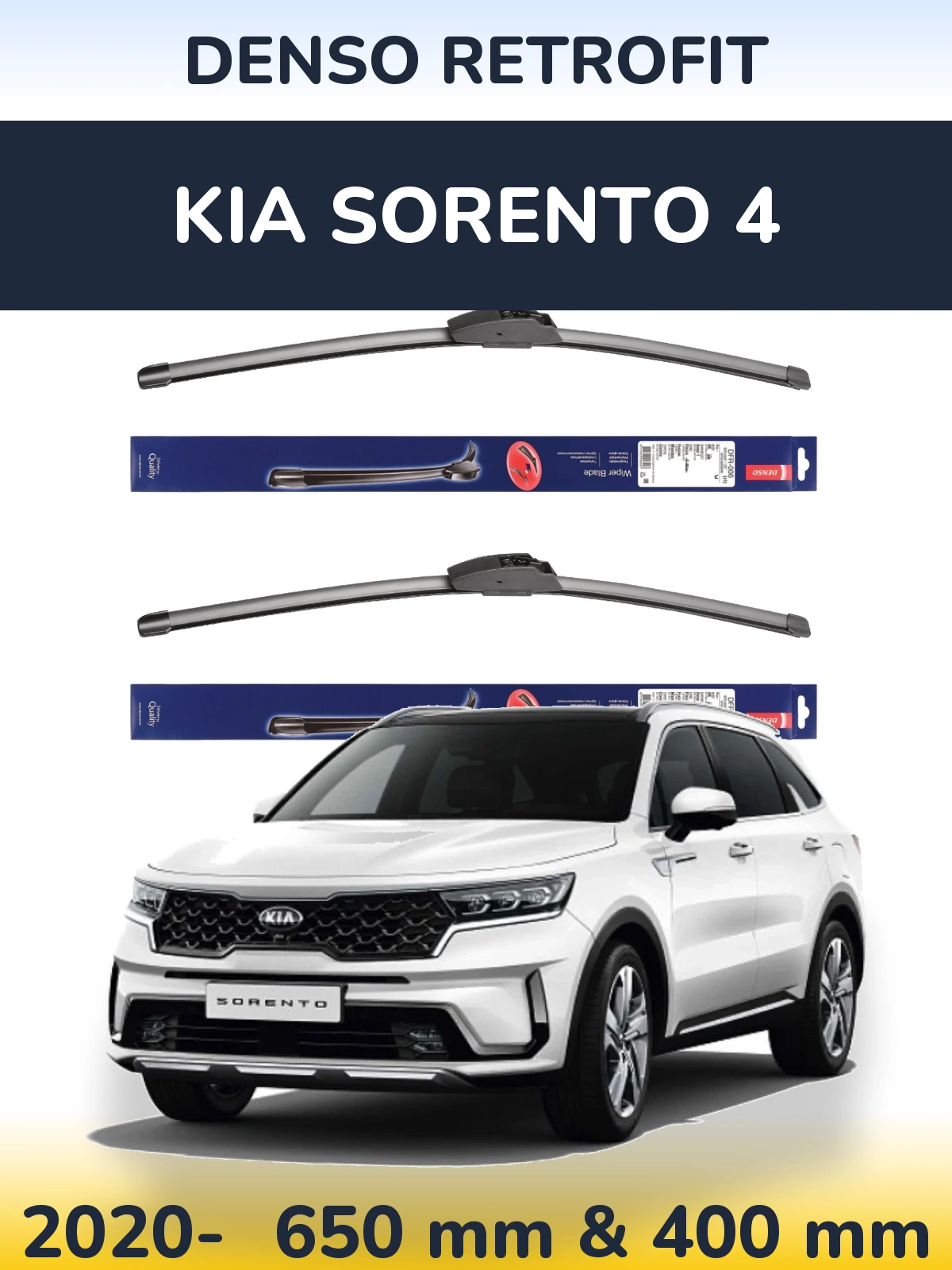 Комплект передних дворников Denso Retrofit 650 & 400 мм для KIA Sorento 4 2020-2026