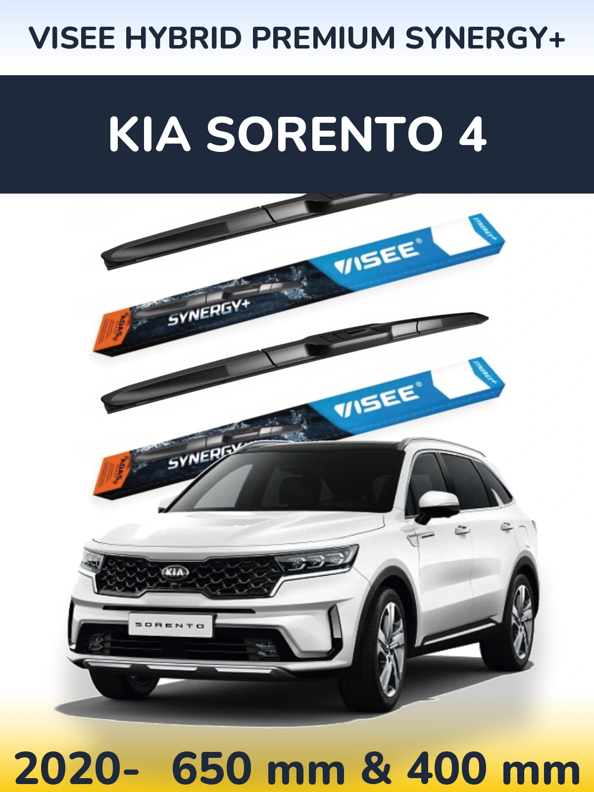 Front wiper blade set VISEE HYBRID PREMIUM SYNERGY+ 650 & 400 mm for KIA Sorento 4 2020-2026