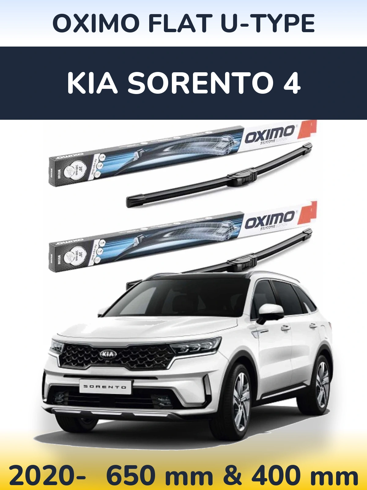 Front wiper blade set Oximo Flat U-type 650 & 400 mm for KIA Sorento 4 2020-2026