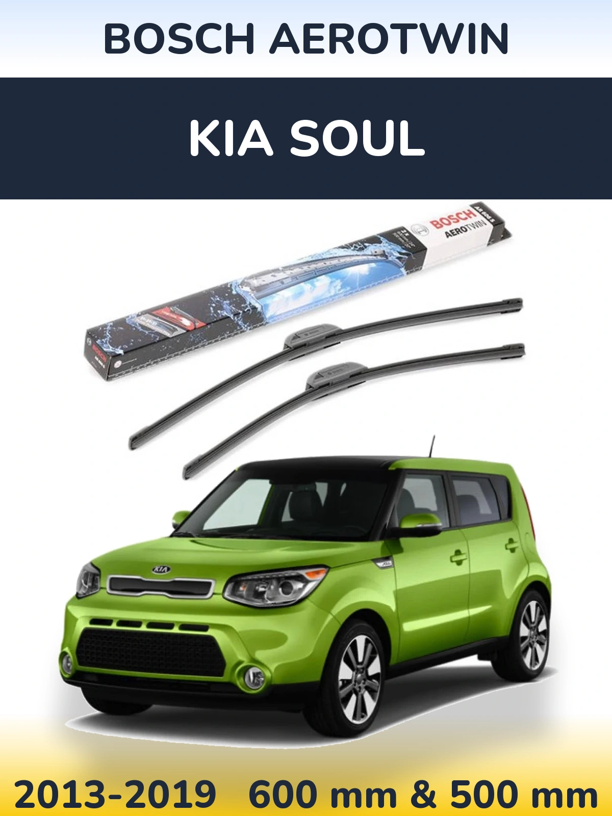 Комплект передних дворников BOSCH AeroTwin 600 & 500 мм для KIA Soul 2013-2019
