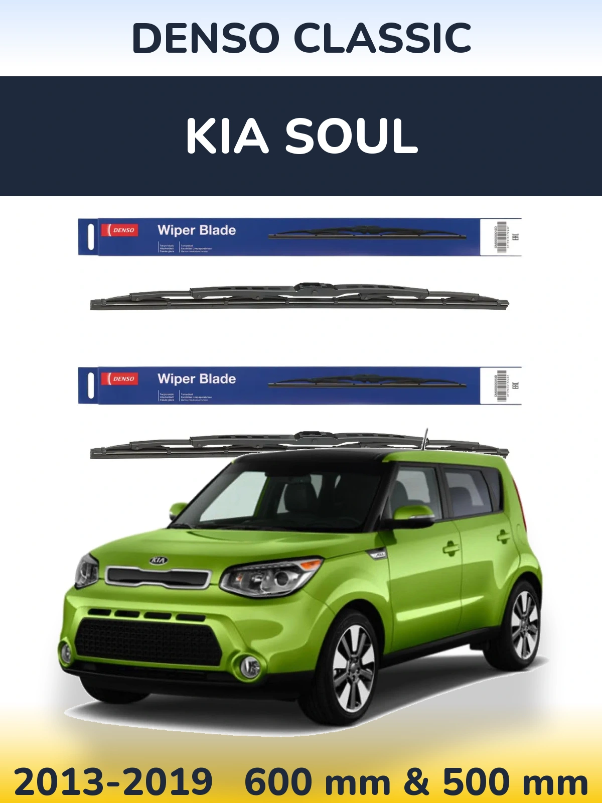 Komplet przednich wycieraczek Denso Classic 600 & 500 mm do KIA Soul 2013-2019