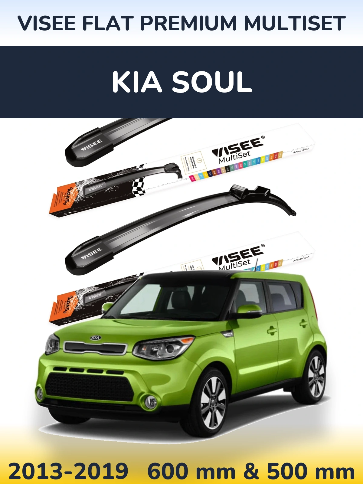 Комплект передних дворников VISEE FLAT PREMIUM MultiSet 600 & 500 мм для KIA Soul 2013-2019