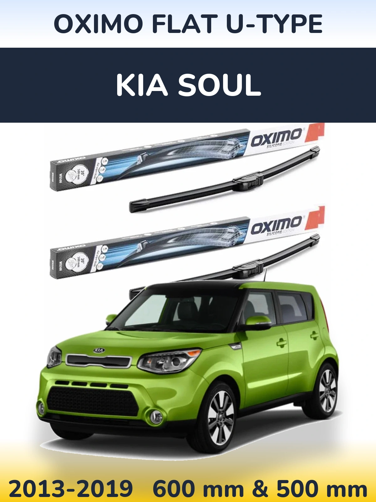 Комплект передних дворников Oximo Flat U-type 600 & 500 мм для KIA Soul 2013-2019