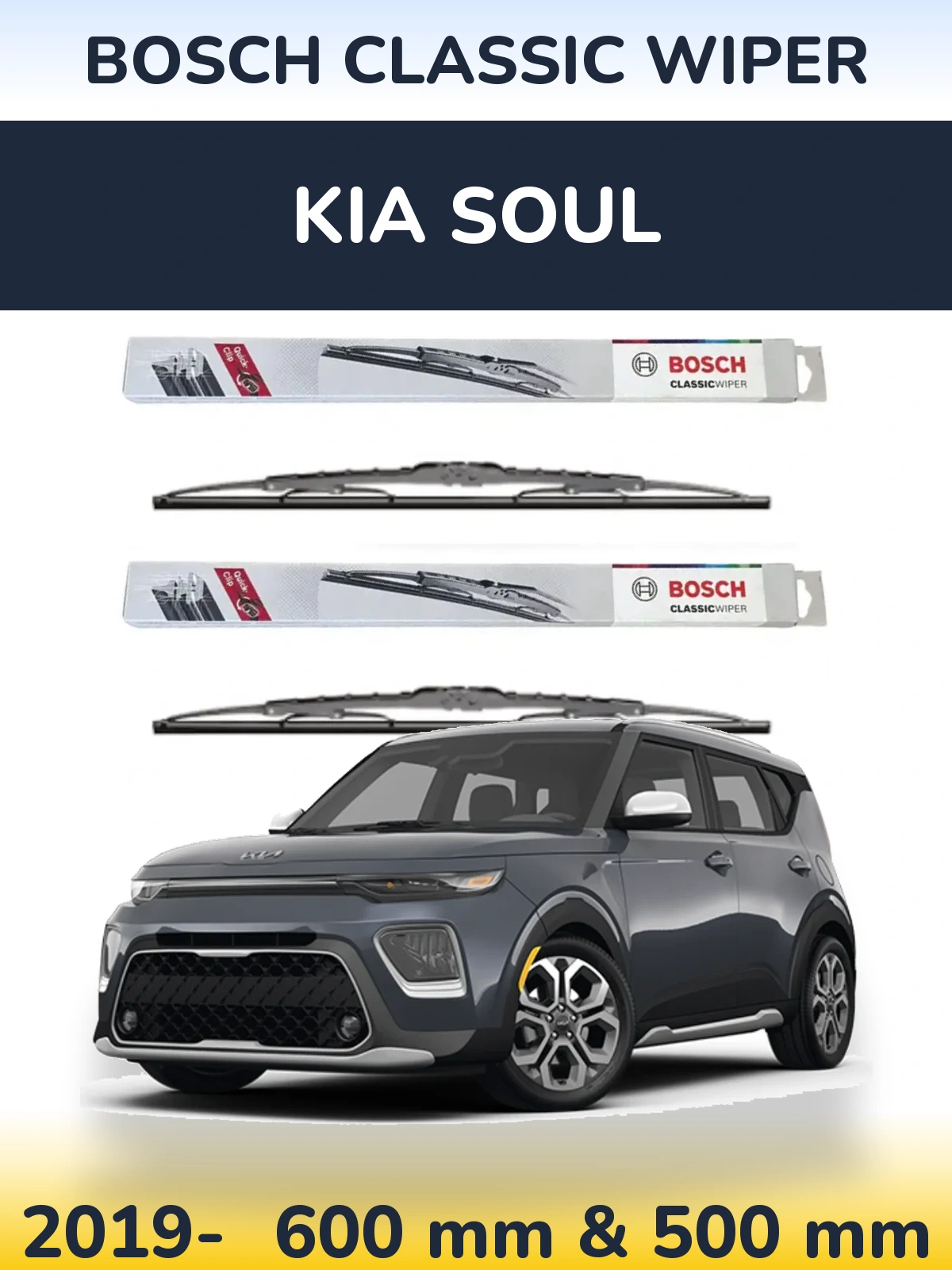 Komplet przednich wycieraczek BOSCH Classic Wiper 600 & 500 mm do KIA Soul 2019-2026