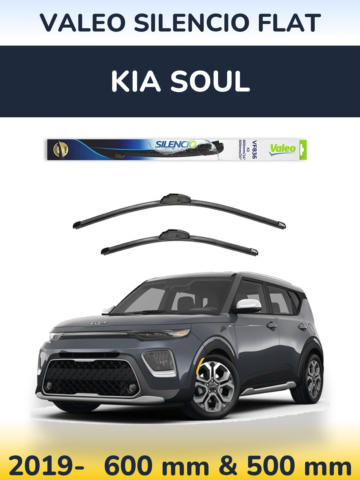 Komplet przednich wycieraczek Valeo Silencio Flat 600 & 500 mm do KIA Soul 2019-2026
