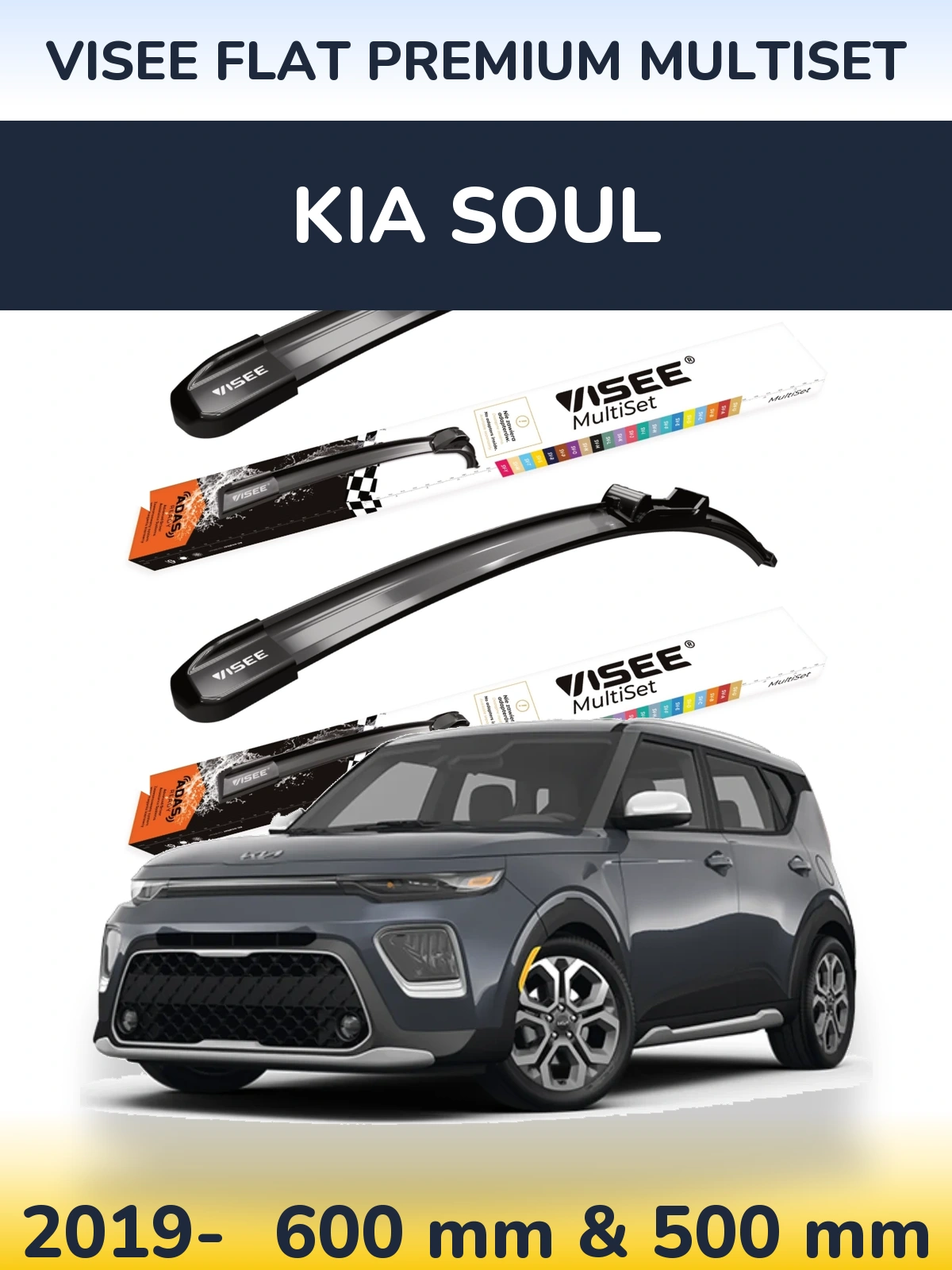 Komplet przednich wycieraczek VISEE FLAT PREMIUM MultiSet 600 & 500 mm do KIA Soul 2019-2026