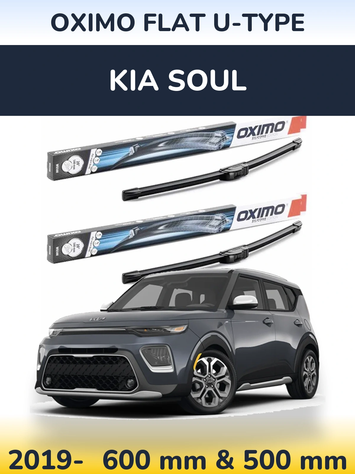 Komplet przednich wycieraczek Oximo Flat U-type 600 & 500 mm do KIA Soul 2019-2026