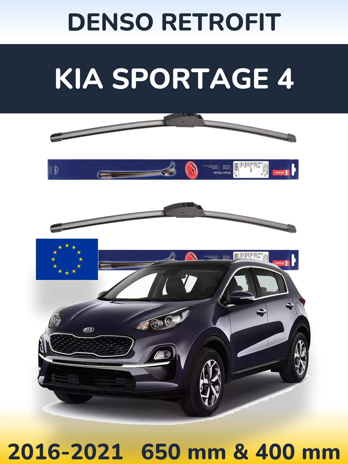 Front wiper blade set Denso Retrofit 650 & 400 mm for KIA Sportage 4 2016-2021