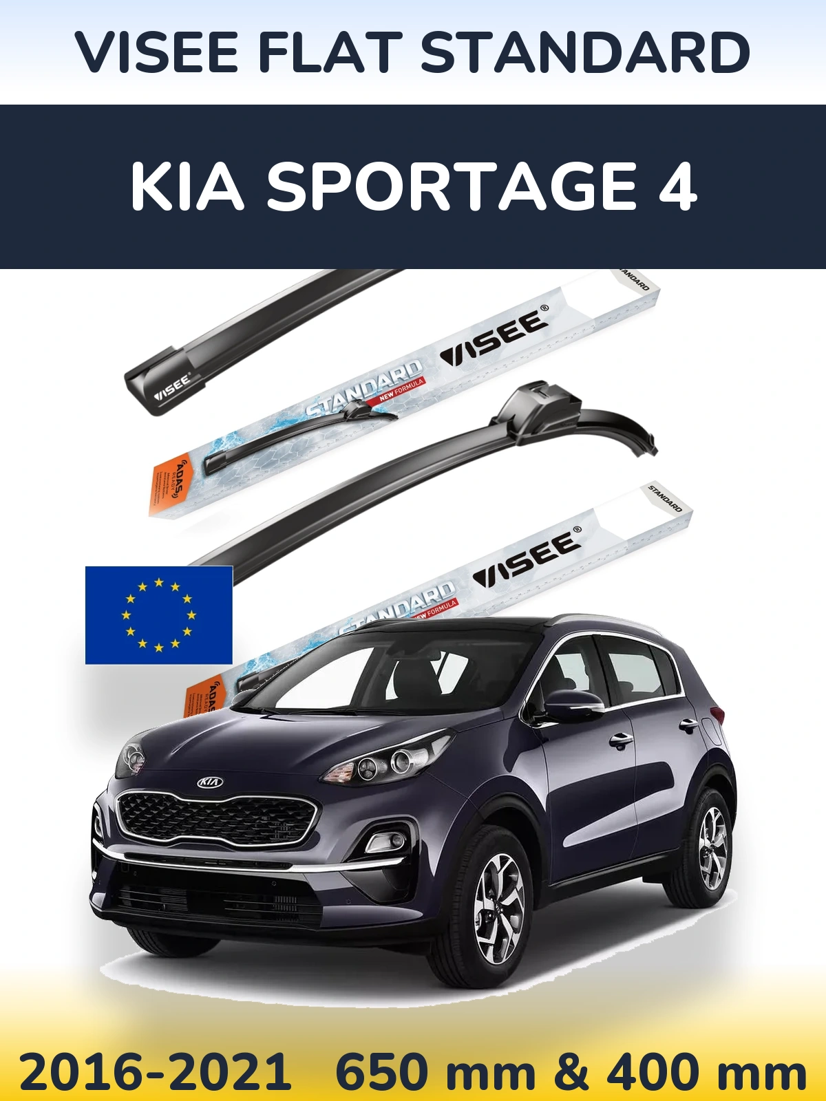 Komplet przednich wycieraczek VISEE FLAT STANDARD 650 & 400 mm do KIA Sportage 4 2016-2021