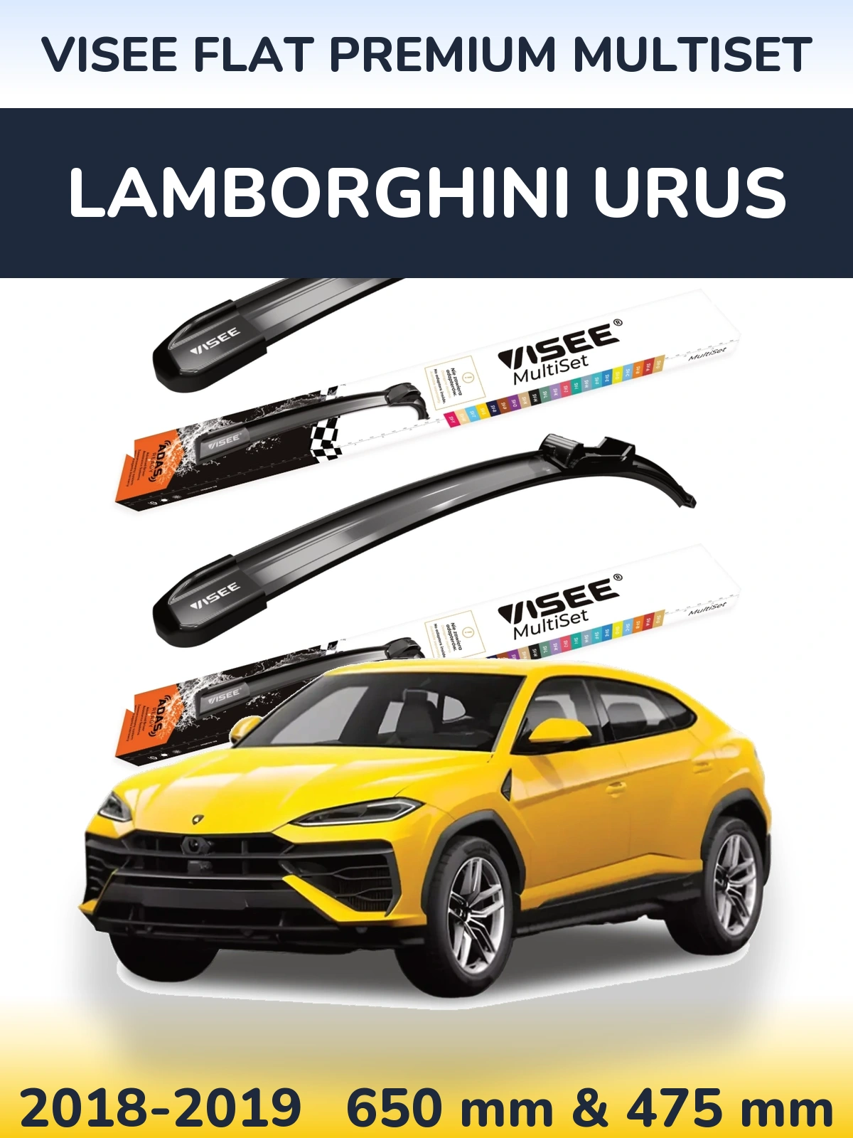 Komplet przednich wycieraczek VISEE FLAT PREMIUM MultiSet 650 & 475 mm do Lamborghini Urus 2018-2019