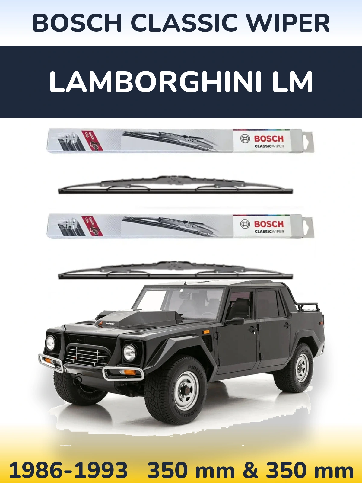 Front wiper blade set BOSCH Classic Wiper 340 & 340 mm for Lamborghini LM 1986-1993
