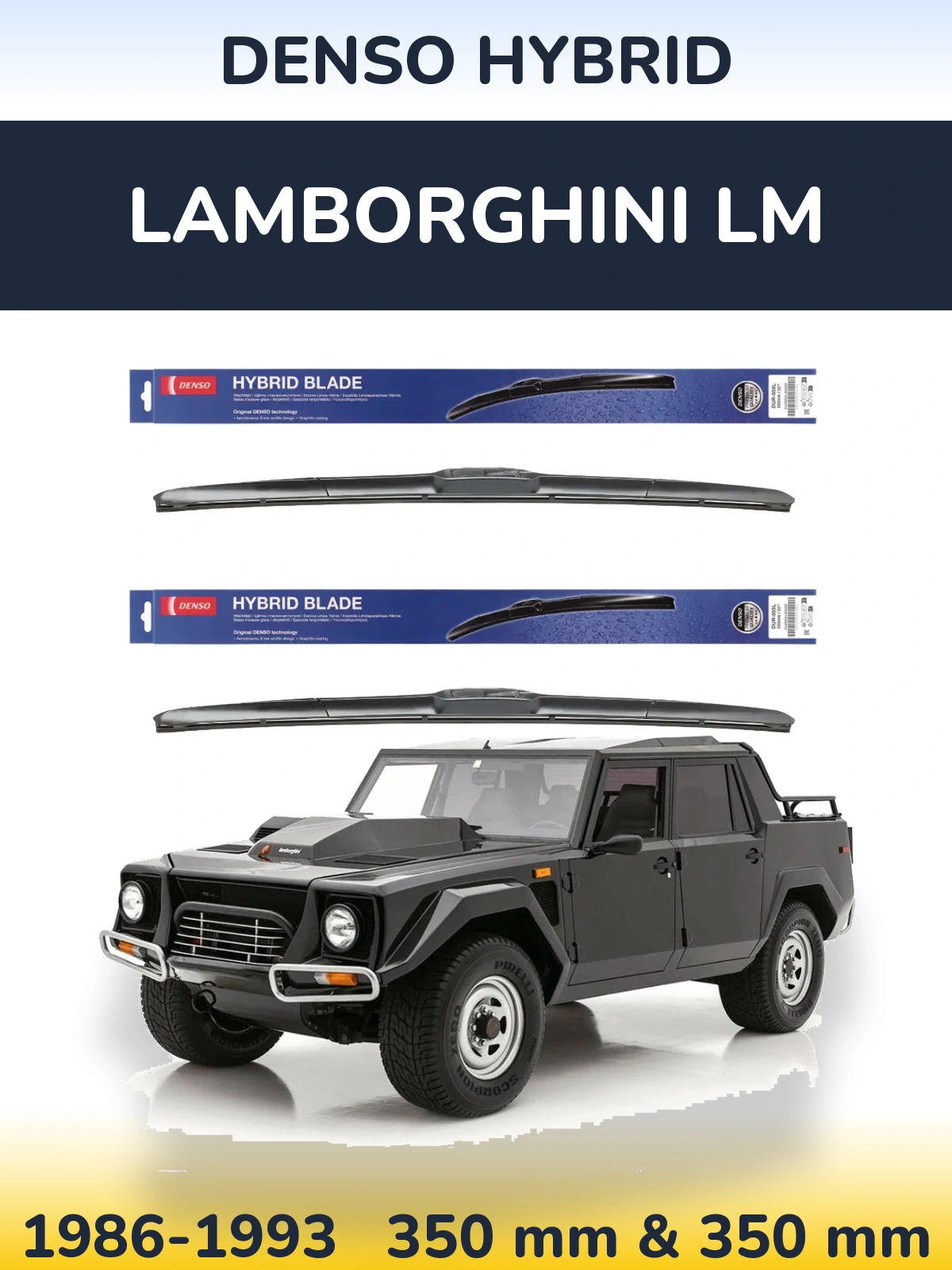 Komplet przednich wycieraczek Denso Hybrid 350 & 350 mm do Lamborghini LM 1986-1993