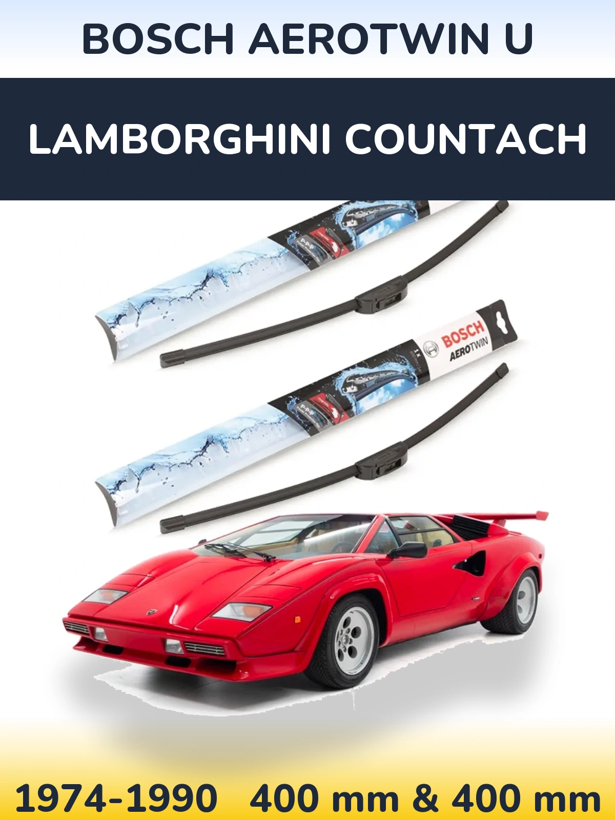 Komplet przednich wycieraczek BOSCH AeroTwin U 400 & 400 mm do Lamborghini Countach 1974-1990