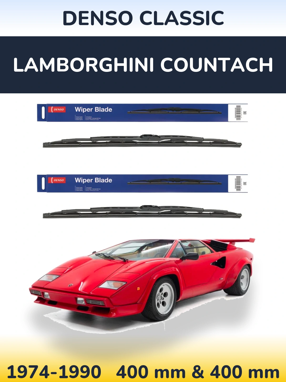 Komplet przednich wycieraczek Denso Classic 400 & 400 mm do Lamborghini Countach 1974-1990