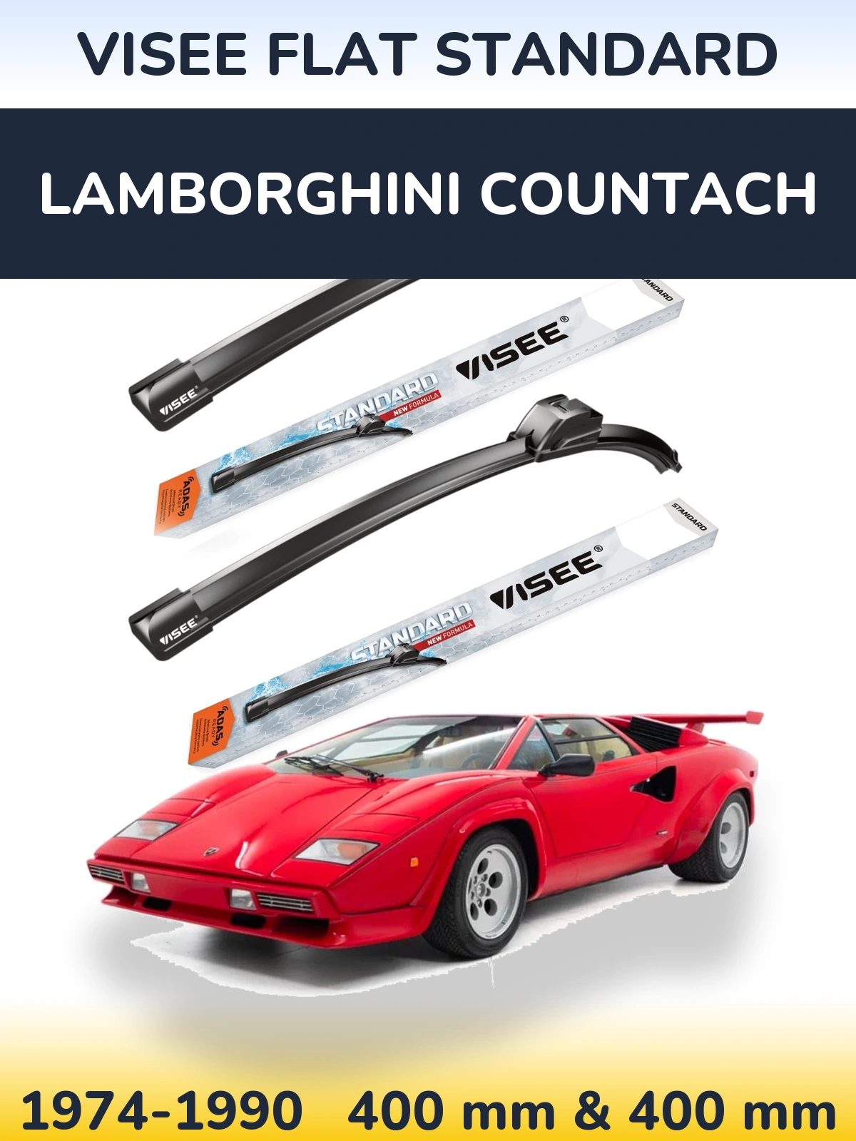 Komplet przednich wycieraczek VISEE FLAT STANDARD 400 & 400 mm do Lamborghini Countach 1974-1990
