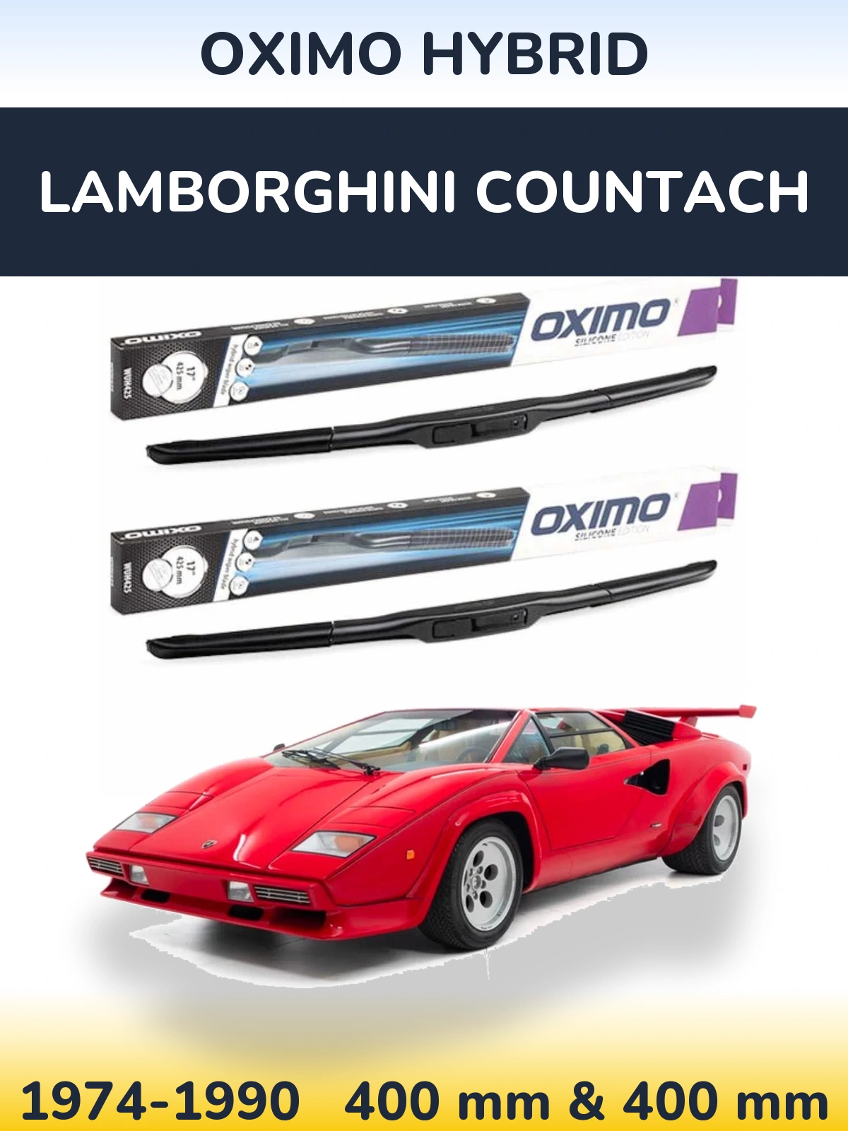 Komplet przednich wycieraczek Oximo Hybrid 400 & 400 mm do Lamborghini Countach 1974-1990